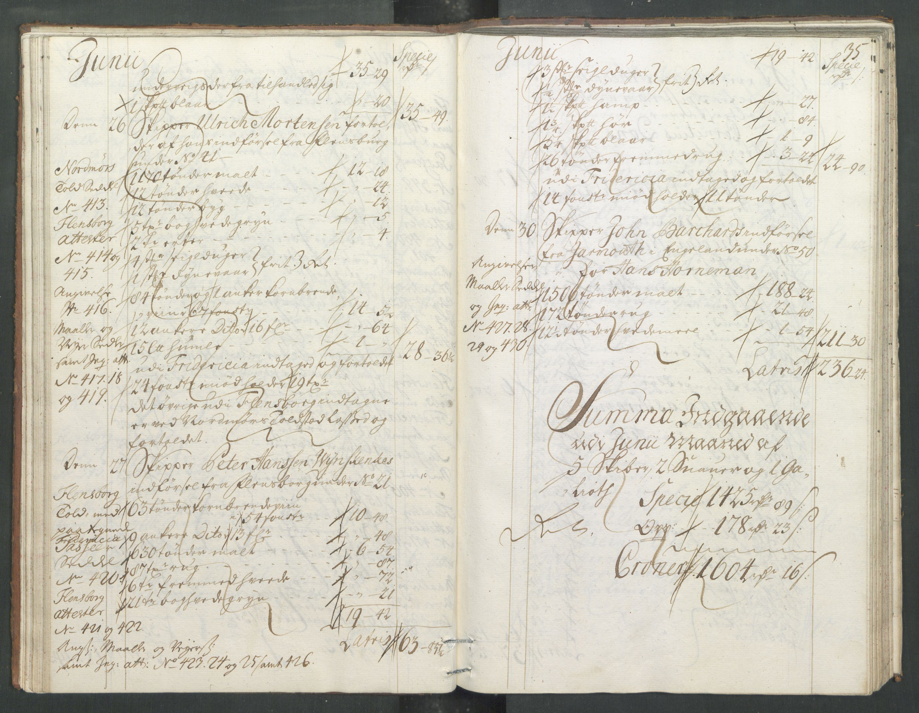 Generaltollkammeret, tollregnskaper, RA/EA-5490/R33/L0013/0001: Tollregnskaper Trondheim A / Inngående tollbok, 1731, p. 34b-35a
