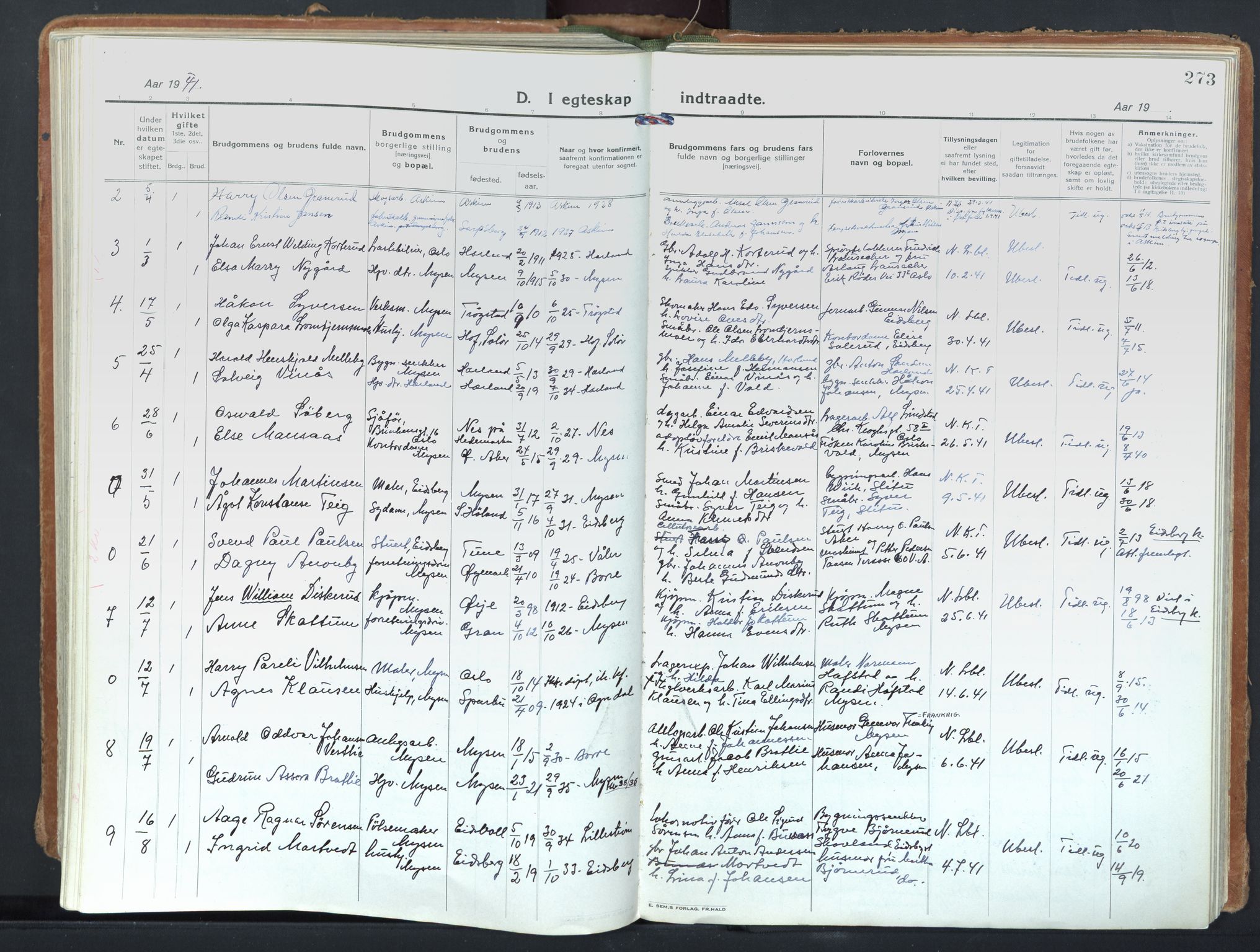 Eidsberg prestekontor Kirkebøker, AV/SAO-A-10905/F/Fd/L0001: Parish register (official) no. IV 1, 1921-1948, p. 273