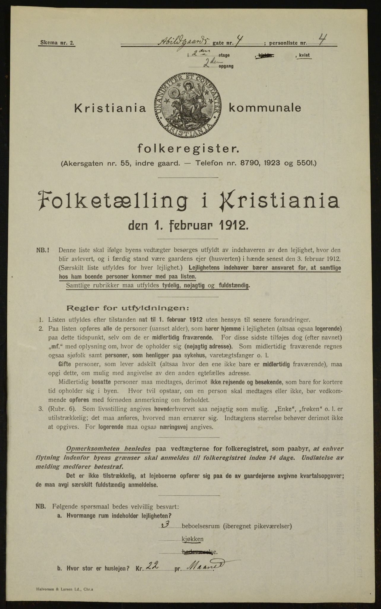 OBA, Municipal Census 1912 for Kristiania, 1912, p. 22