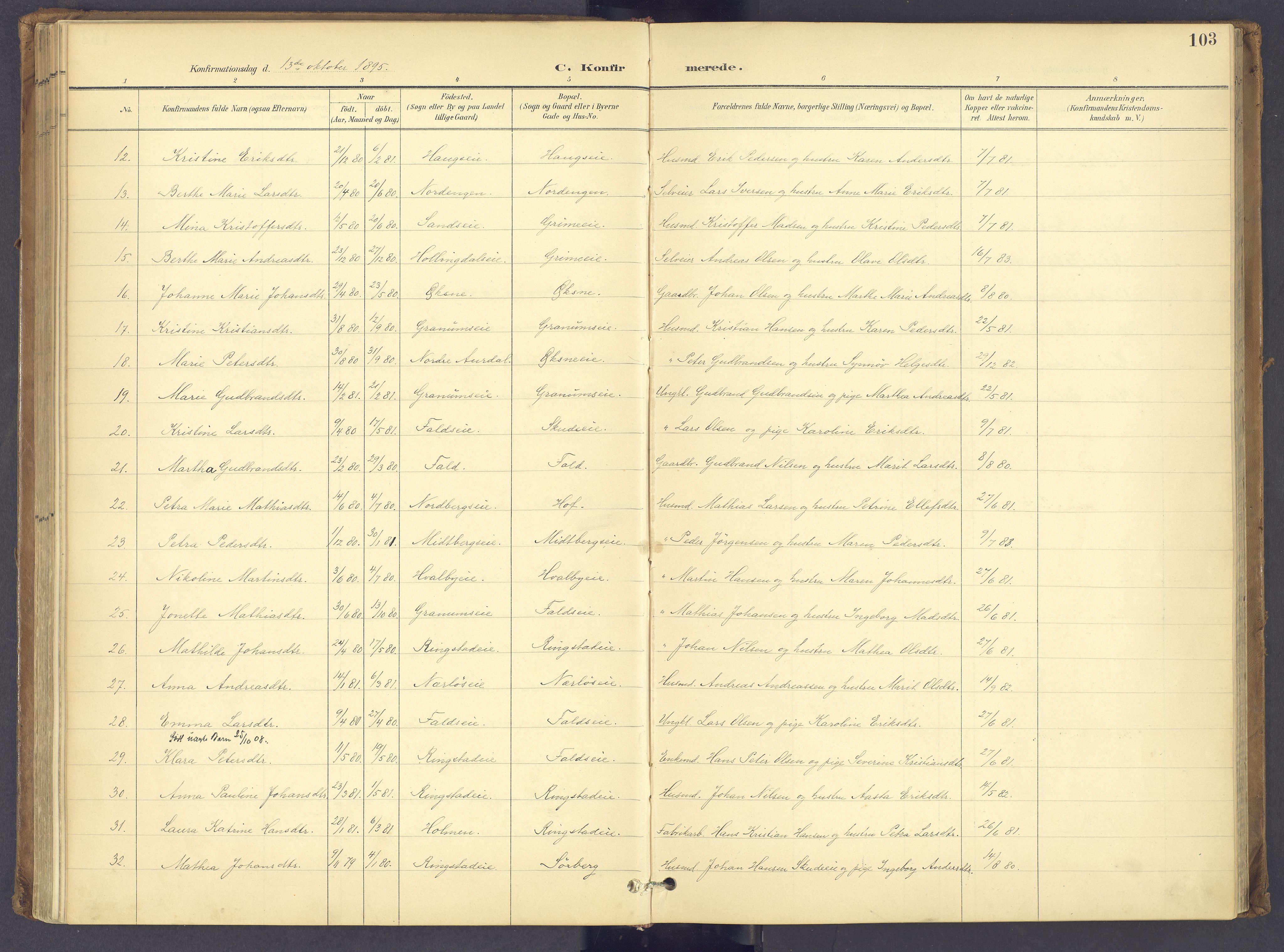 Søndre Land prestekontor, AV/SAH-PREST-122/K/L0006: Parish register (official) no. 6, 1895-1904, p. 103