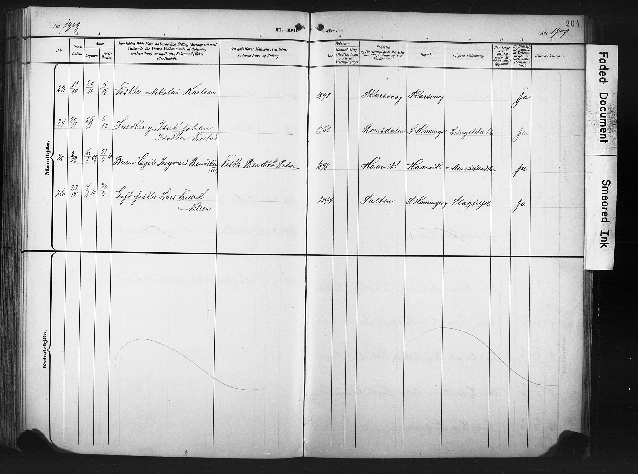 Måsøy sokneprestkontor, AV/SATØ-S-1348/H/Ha/L0008kirke: Parish register (official) no. 8, 1900-1910, p. 204