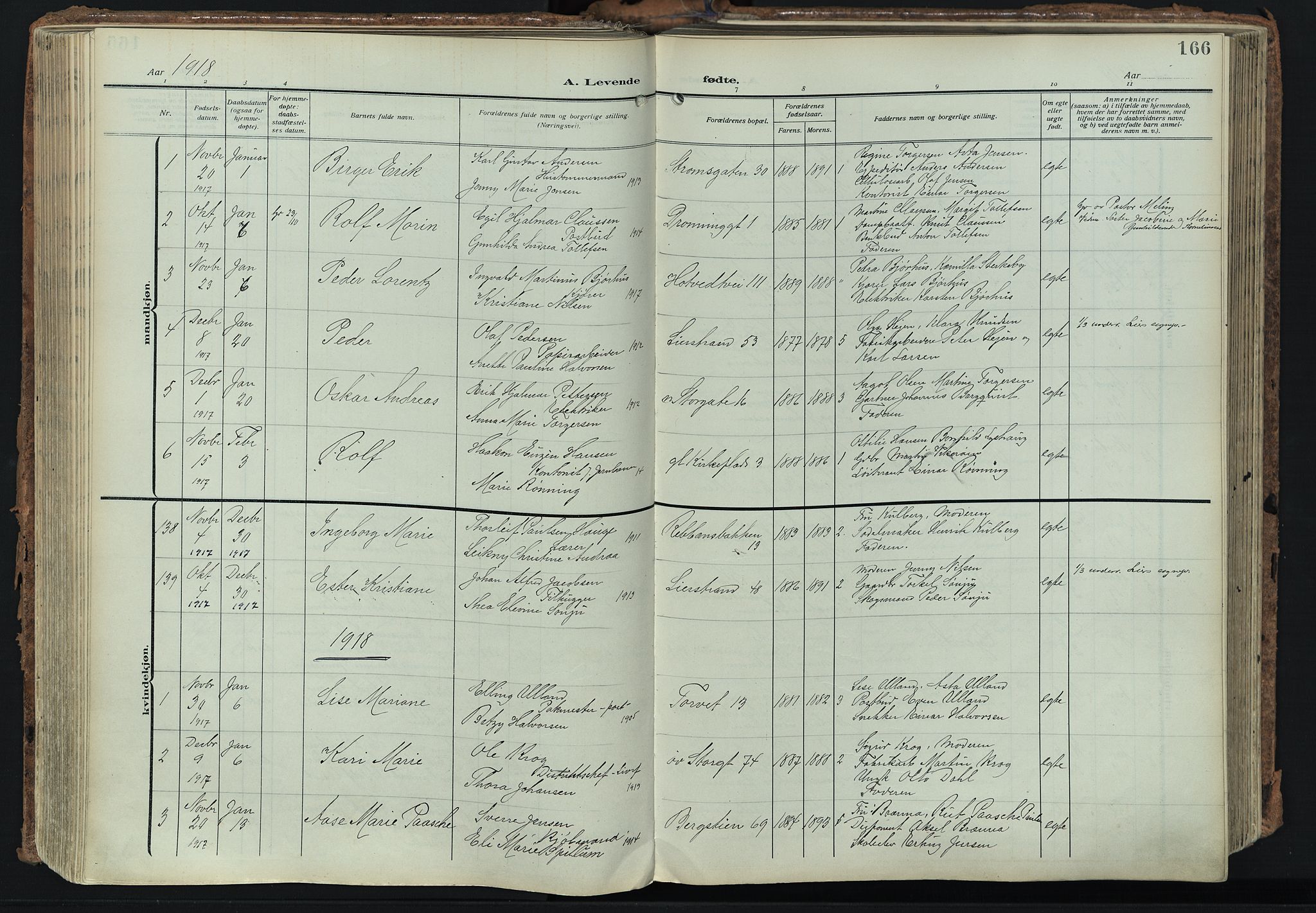 Bragernes kirkebøker, SAKO/A-6/F/Fb/L0010: Parish register (official) no. II 10, 1911-1922, p. 166