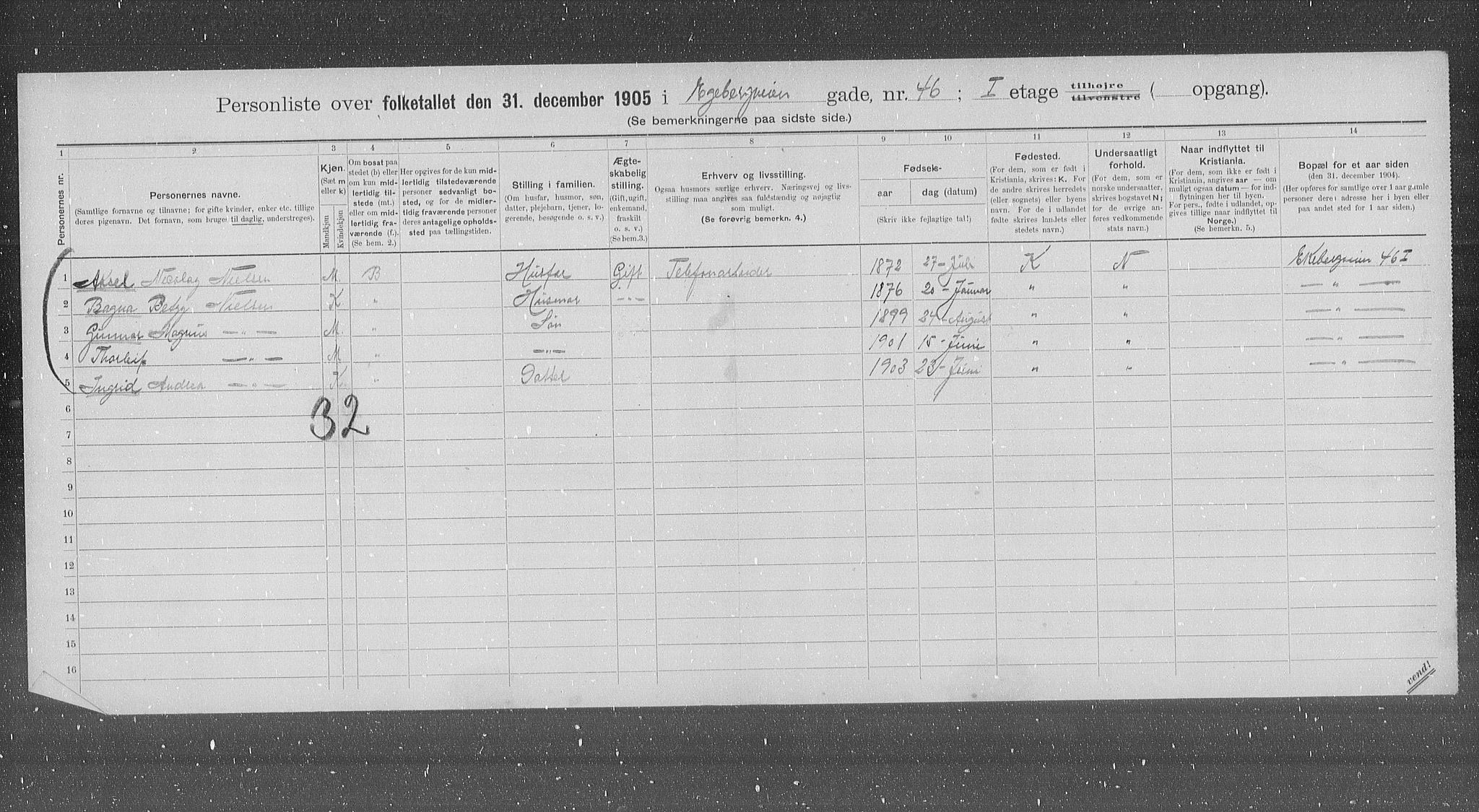 OBA, Municipal Census 1905 for Kristiania, 1905, p. 10279