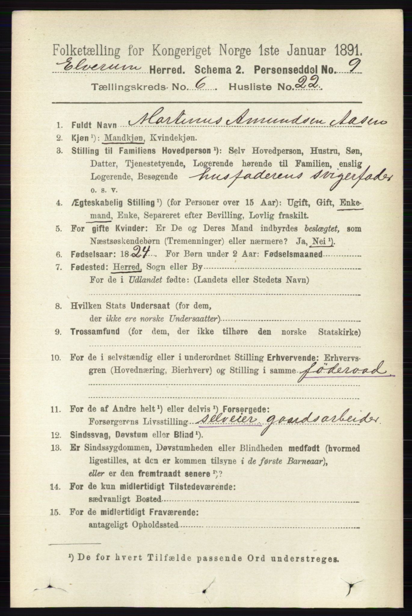 RA, 1891 census for 0427 Elverum, 1891, p. 4485