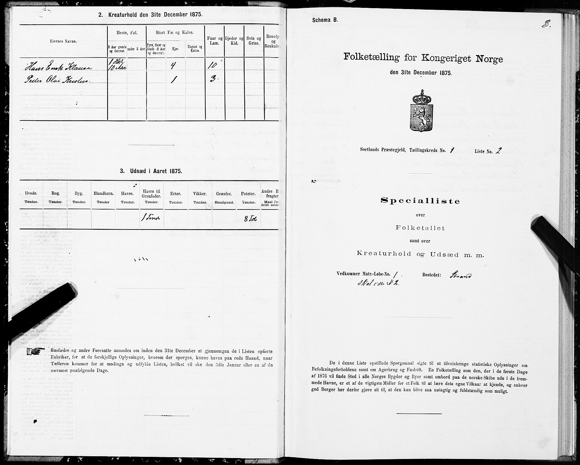 SAT, 1875 census for 1870P Sortland, 1875, p. 1003