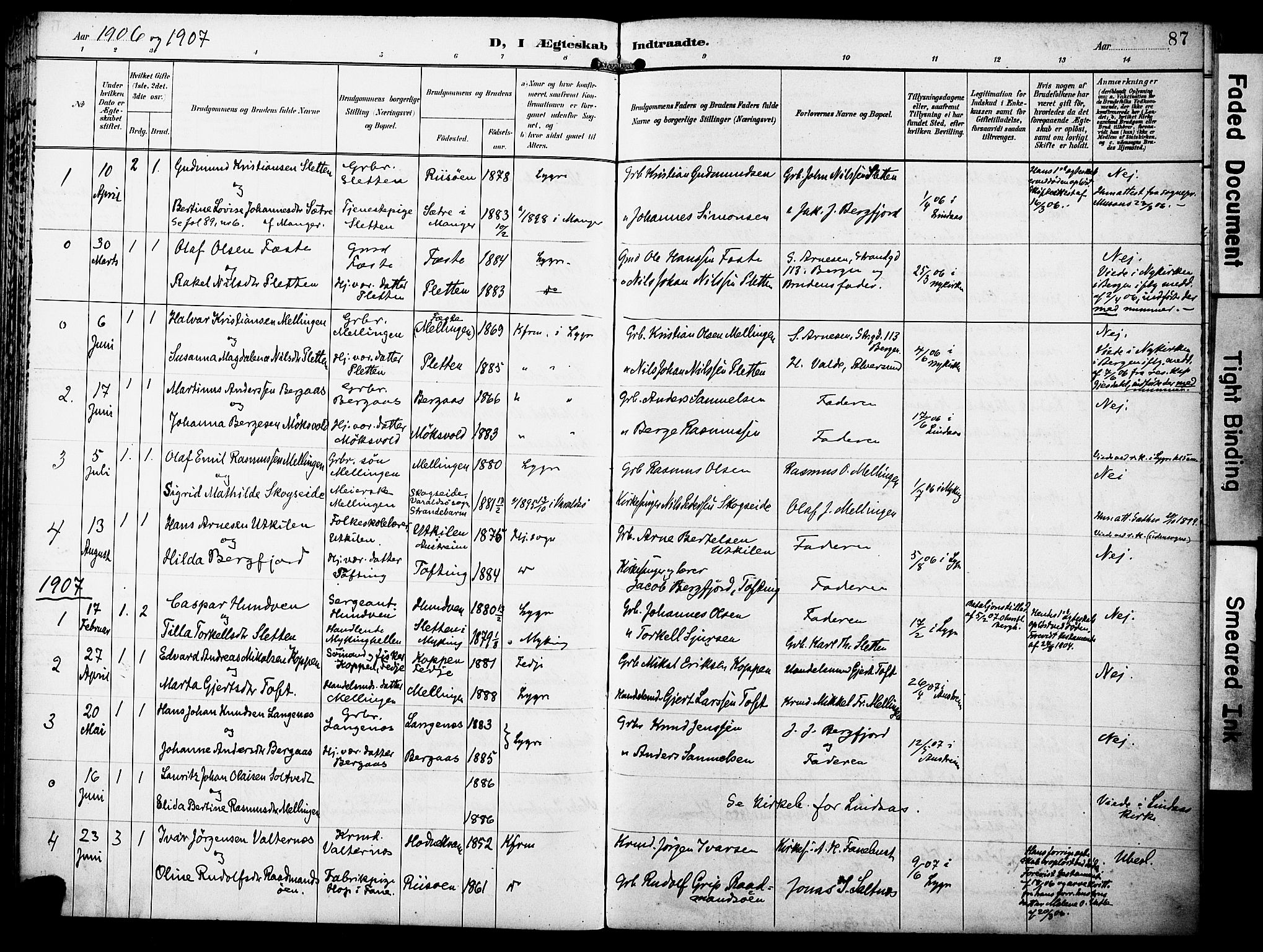 Lindås Sokneprestembete, AV/SAB-A-76701/H/Haa/Haae/L0002: Parish register (official) no. E 2, 1897-1912, p. 87
