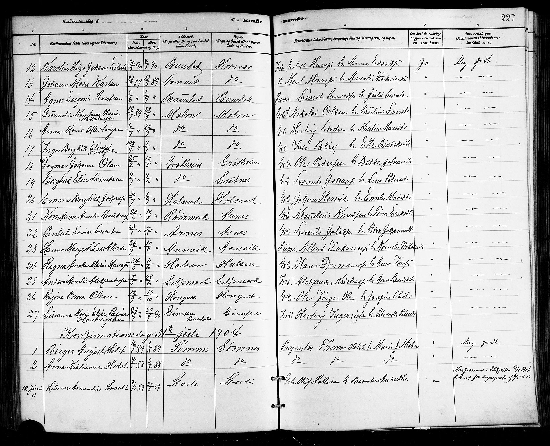 Ministerialprotokoller, klokkerbøker og fødselsregistre - Nordland, SAT/A-1459/812/L0188: Parish register (copy) no. 812C06, 1884-1912, p. 227