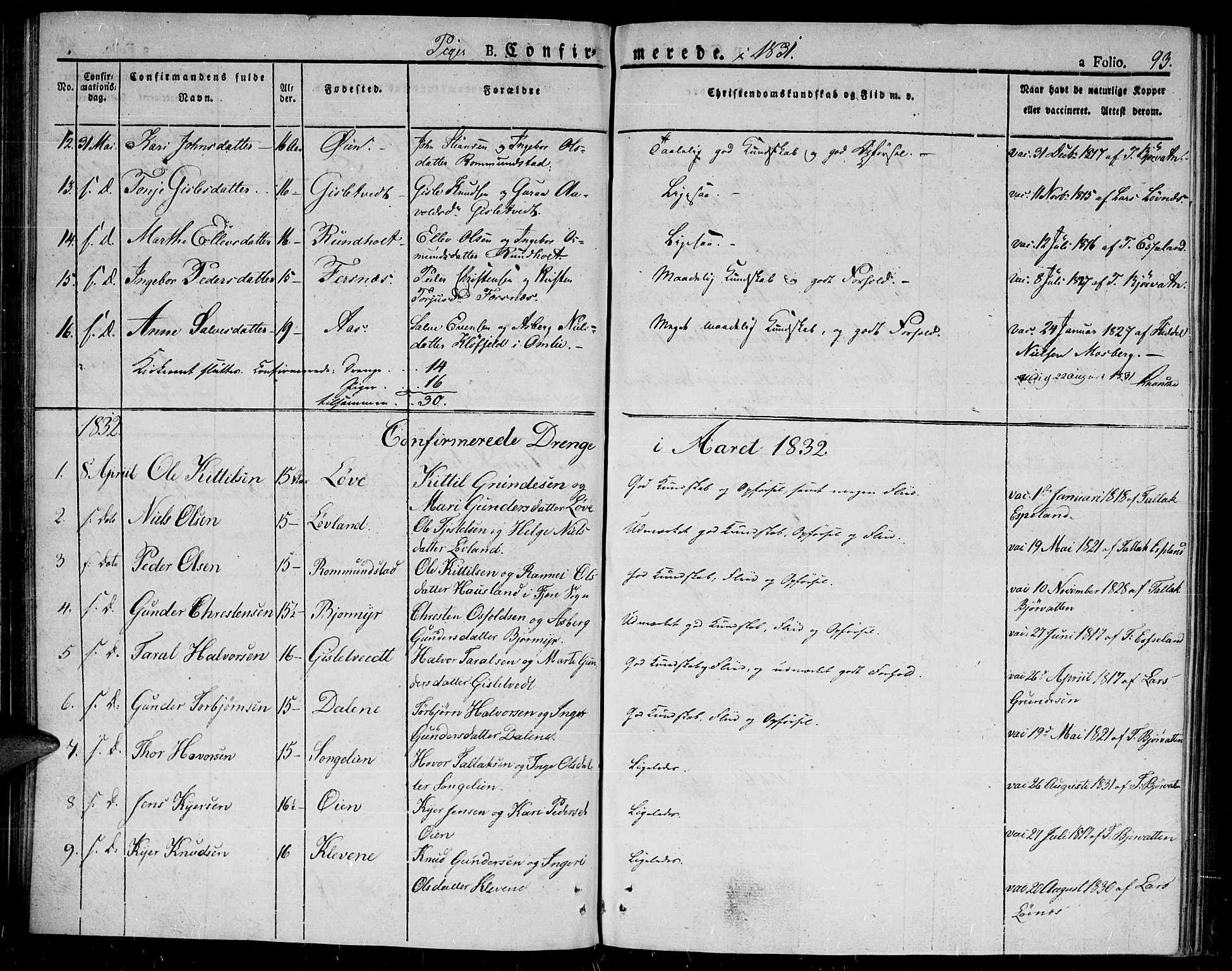 Gjerstad sokneprestkontor, SAK/1111-0014/F/Fa/Fab/L0001: Parish register (official) no. A 1, 1820-1835, p. 93