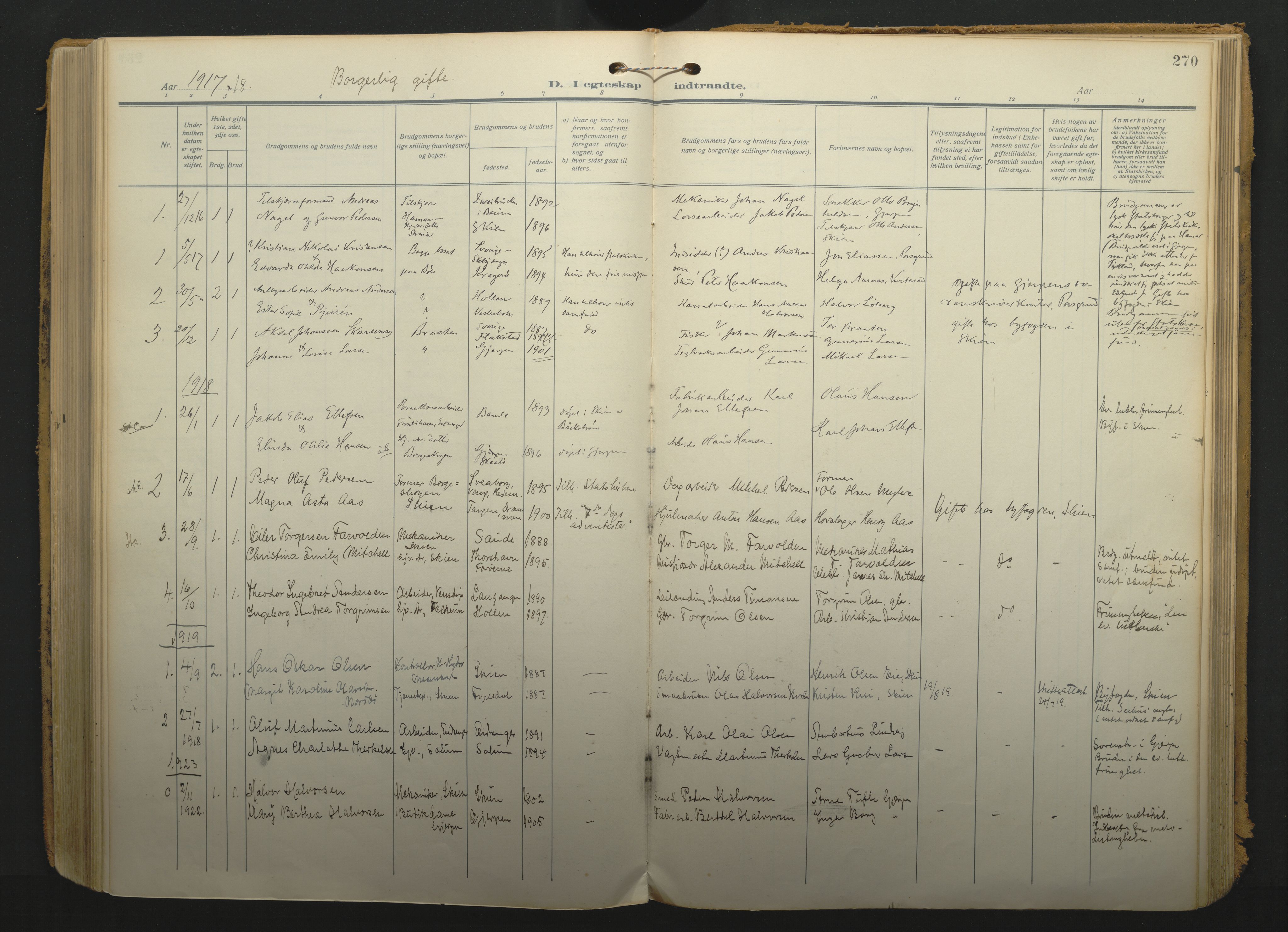 Gjerpen kirkebøker, SAKO/A-265/F/Fa/L0013: Parish register (official) no. I 13, 1914-1924, p. 270