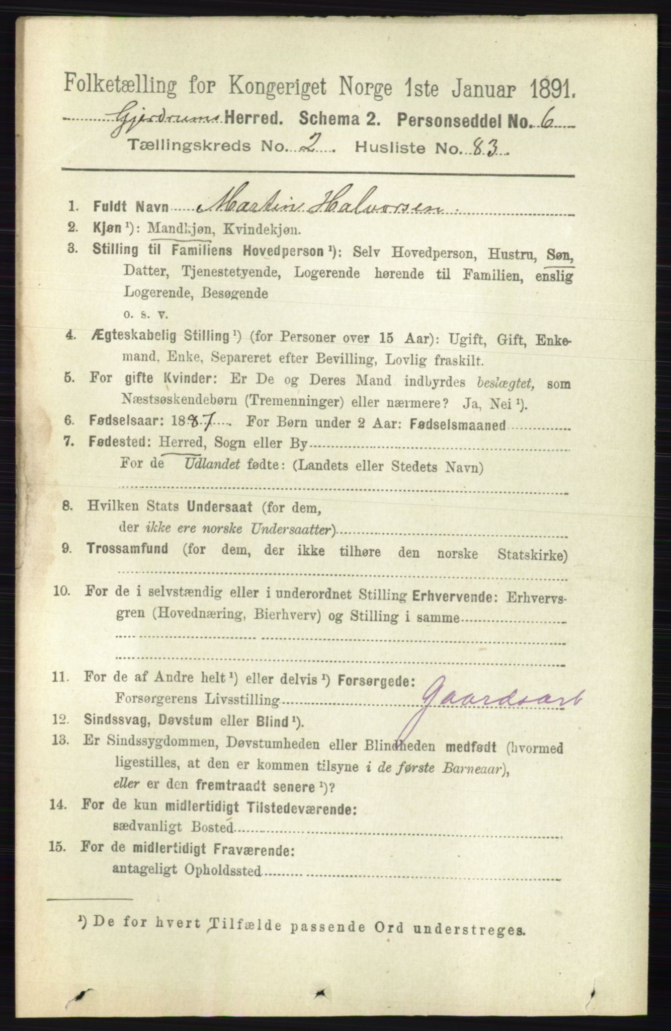 RA, 1891 census for 0234 Gjerdrum, 1891, p. 1064