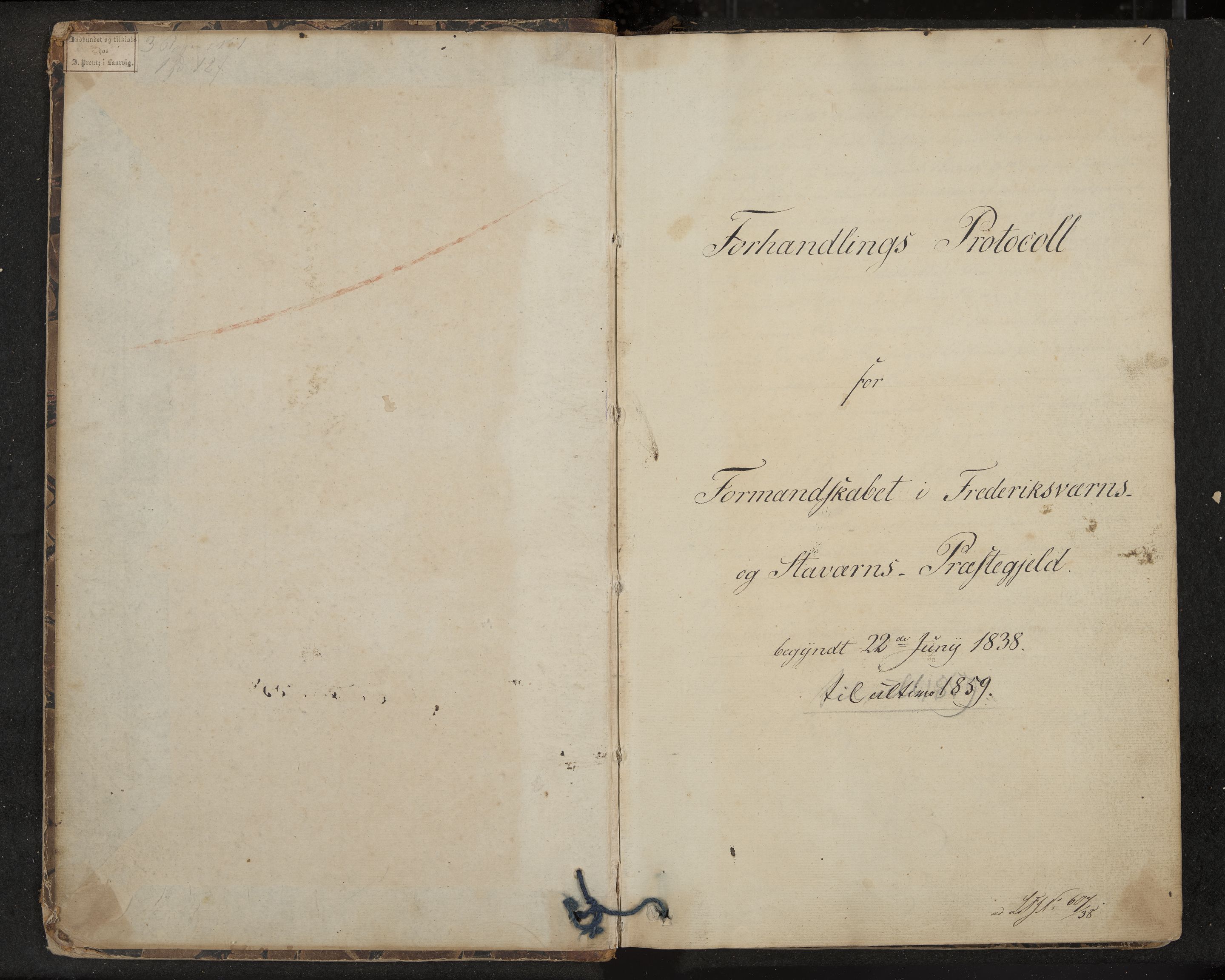 Stavern formannskap og sentraladministrasjon, IKAK/0708021/A/Aa/L0001: Møtebok, 1838-1859, p. 1