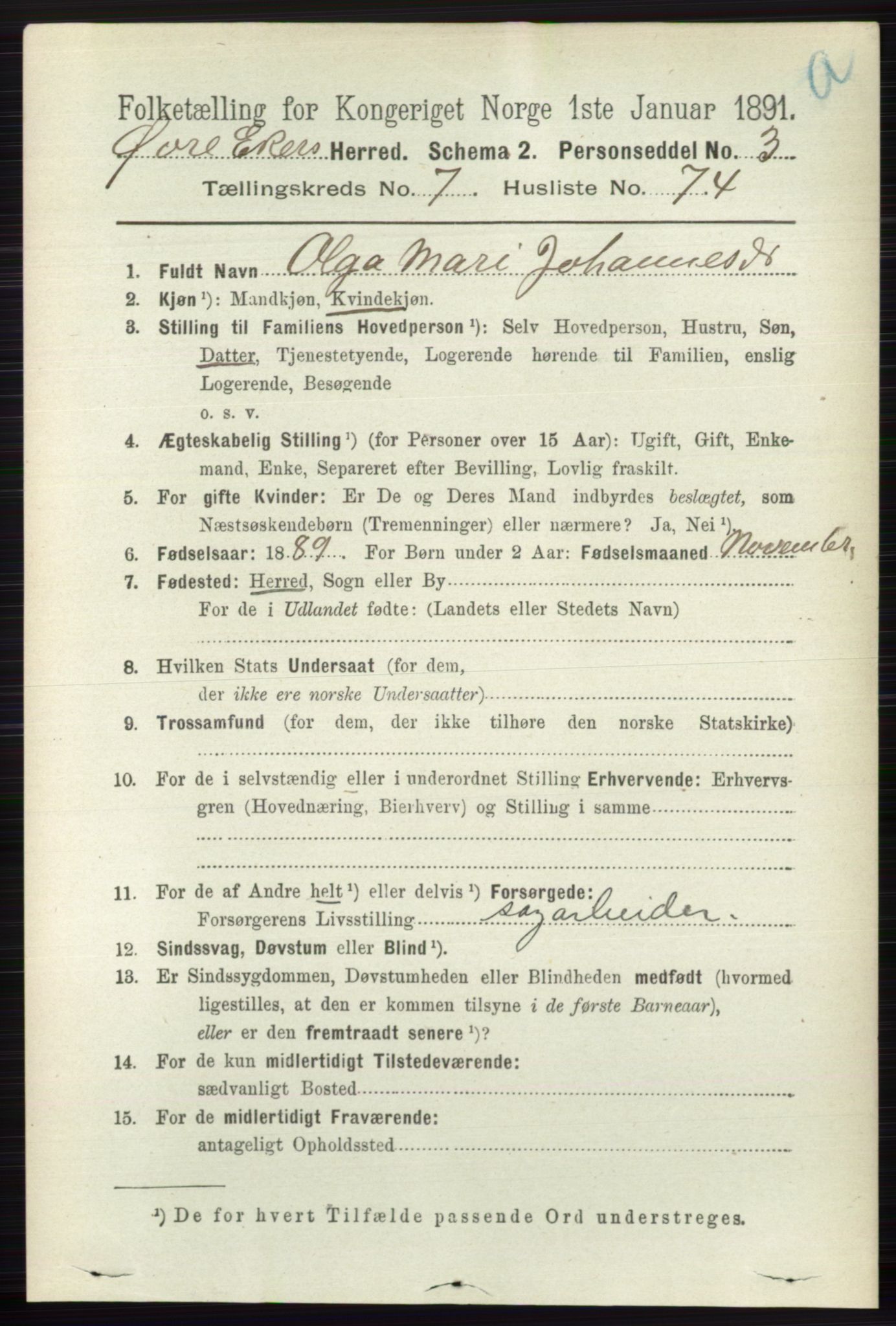 RA, 1891 census for 0624 Øvre Eiker, 1891, p. 2980