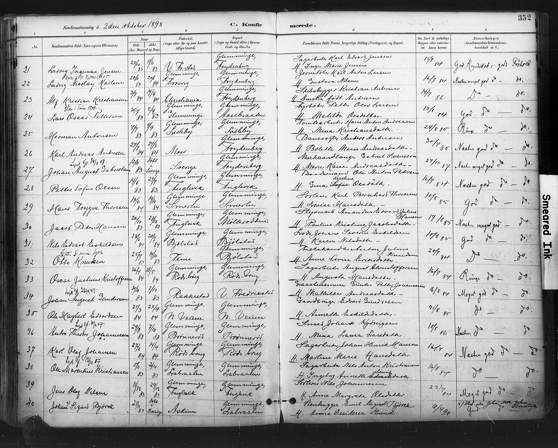 Glemmen prestekontor Kirkebøker, AV/SAO-A-10908/F/Fa/L0013: Parish register (official) no. 13, 1892-1907, p. 352