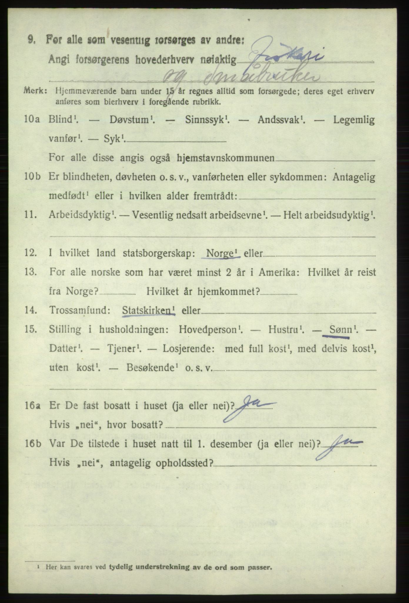 SAB, 1920 census for Fjelberg, 1920, p. 2420