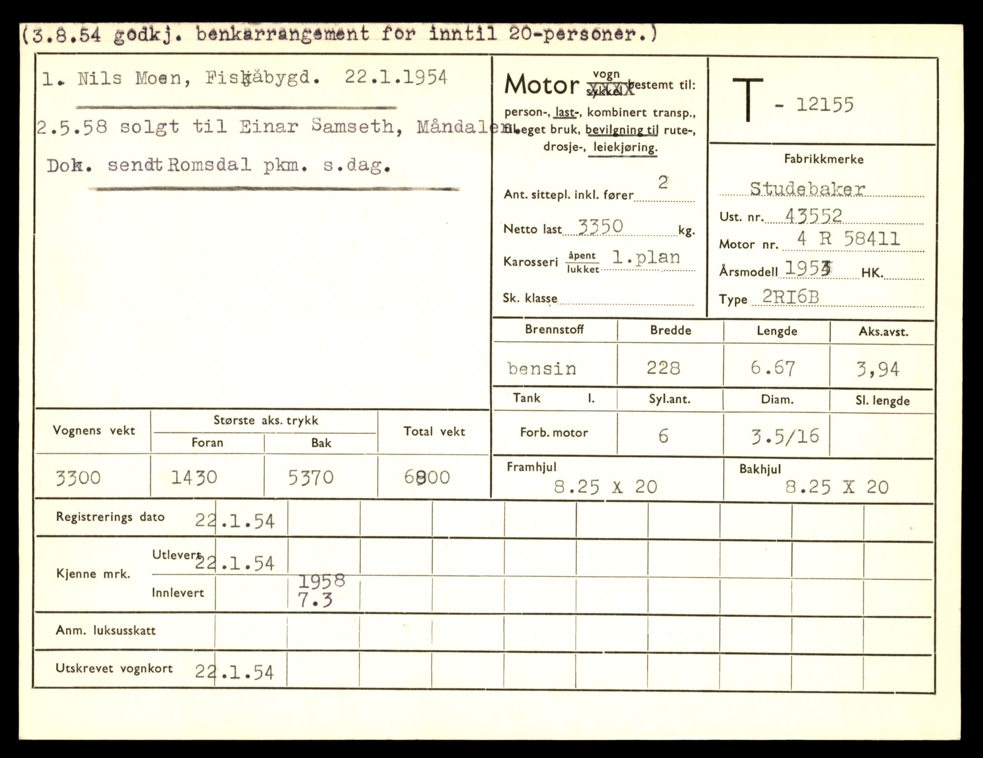 Møre og Romsdal vegkontor - Ålesund trafikkstasjon, AV/SAT-A-4099/F/Fe/L0033: Registreringskort for kjøretøy T 12151 - T 12474, 1927-1998, p. 181