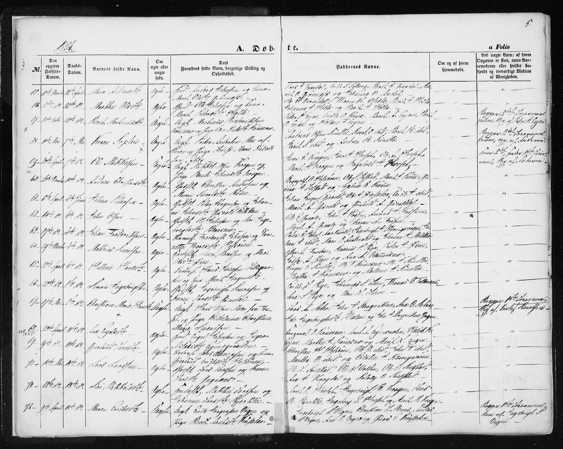 Ministerialprotokoller, klokkerbøker og fødselsregistre - Sør-Trøndelag, SAT/A-1456/668/L0806: Parish register (official) no. 668A06, 1854-1869, p. 5