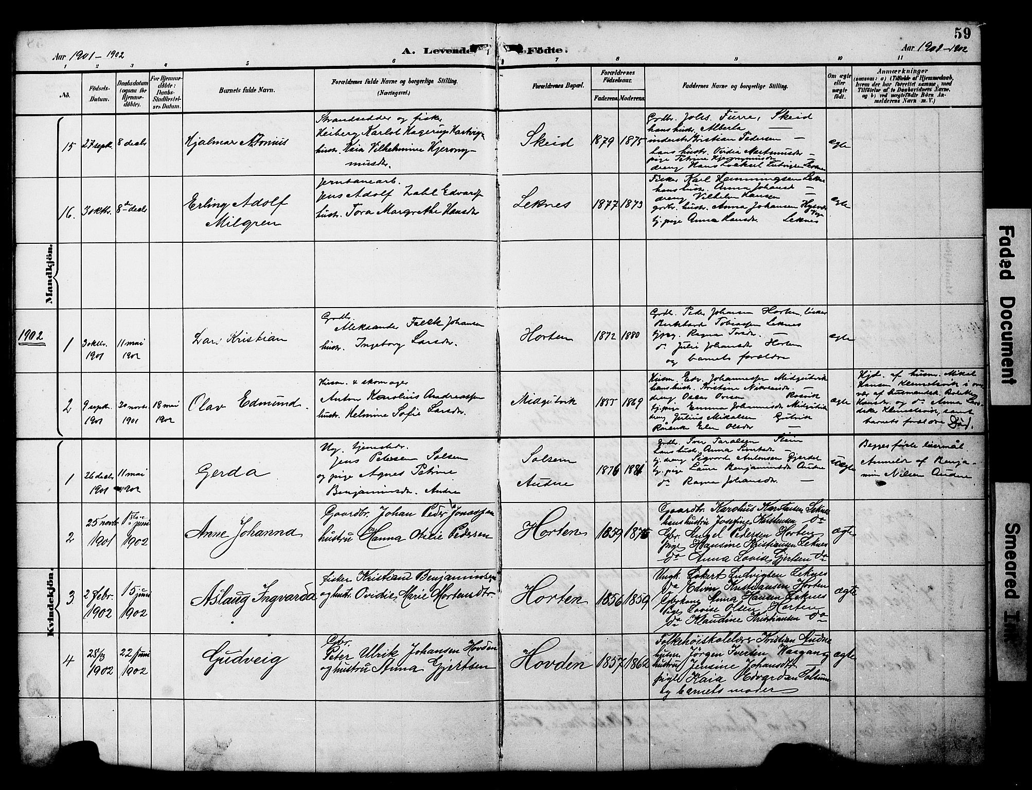 Ministerialprotokoller, klokkerbøker og fødselsregistre - Nord-Trøndelag, AV/SAT-A-1458/788/L0701: Parish register (copy) no. 788C01, 1888-1913, p. 59