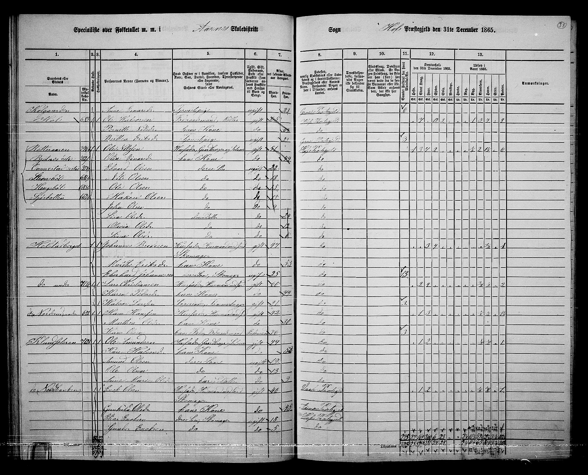 RA, 1865 census for Hof, 1865, p. 35