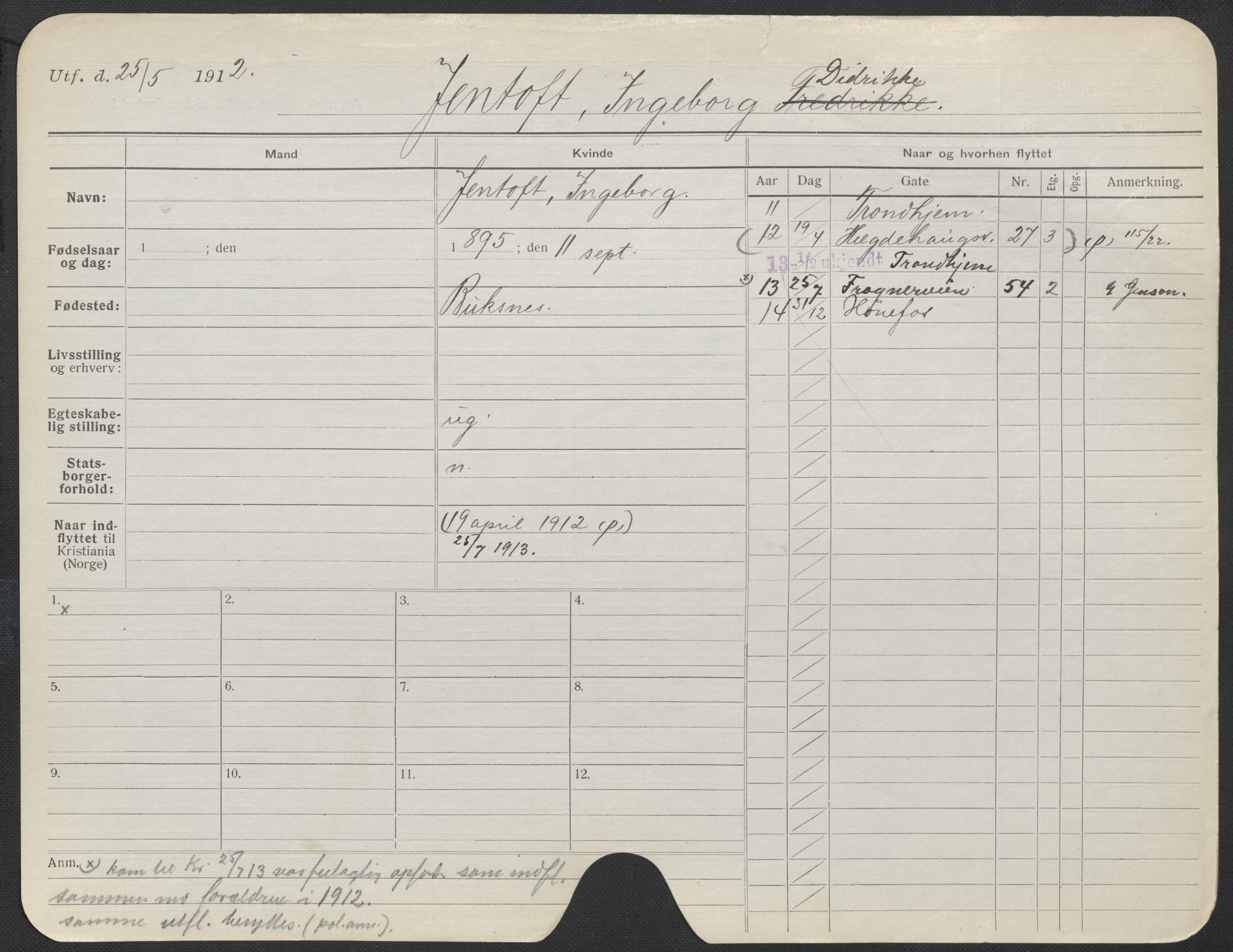 Oslo folkeregister, Registerkort, AV/SAO-A-11715/F/Fa/Fac/L0017: Kvinner, 1906-1914, p. 551a