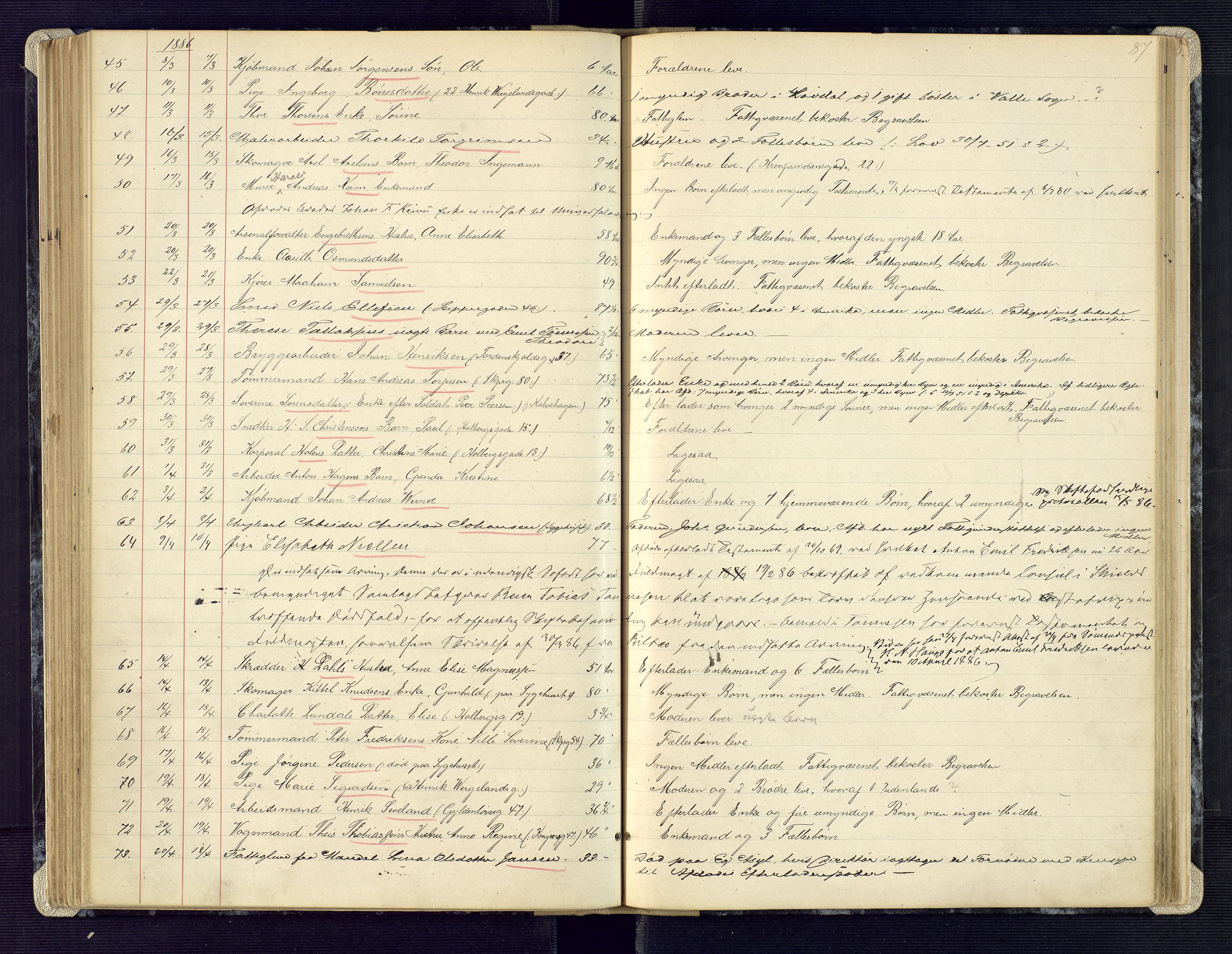 Kristiansand byrett, AV/SAK-1223-0001/H/Ha/L0006: Anmeldte dødsfall, 1878-1892, p. 87