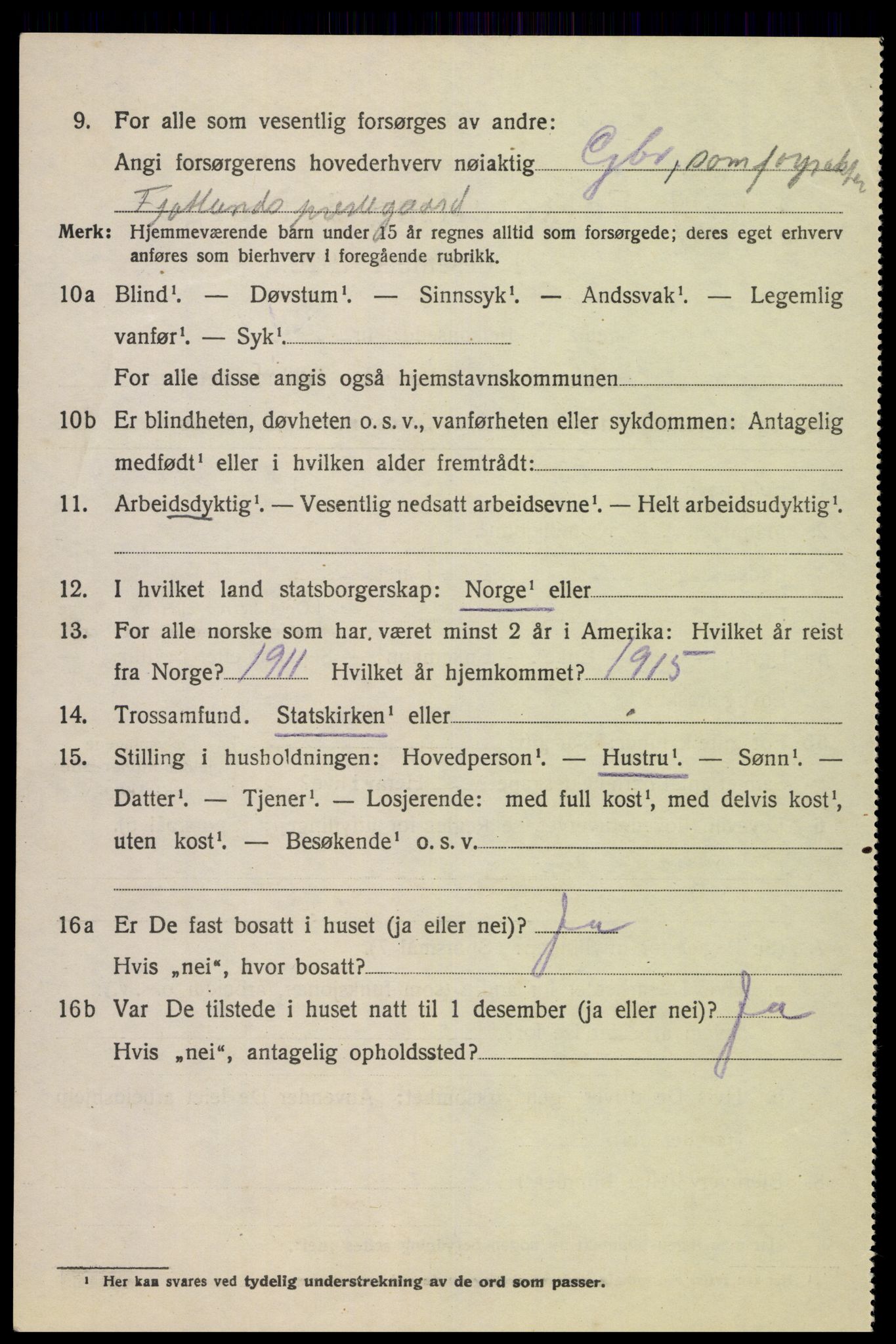 SAK, 1920 census for Fjotland, 1920, p. 1997