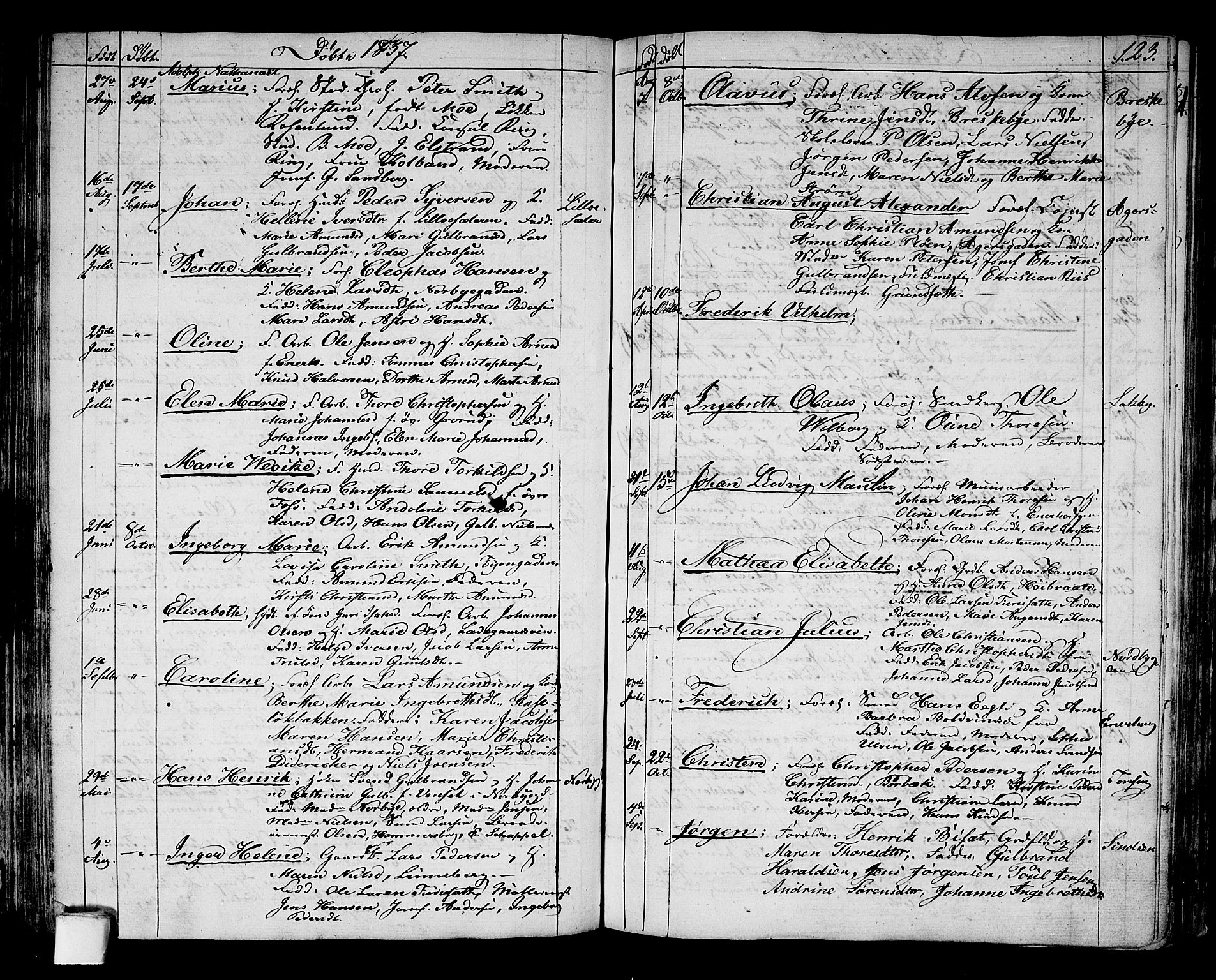 Aker prestekontor kirkebøker, AV/SAO-A-10861/G/L0006: Parish register (copy) no. 6, 1830-1838, p. 123