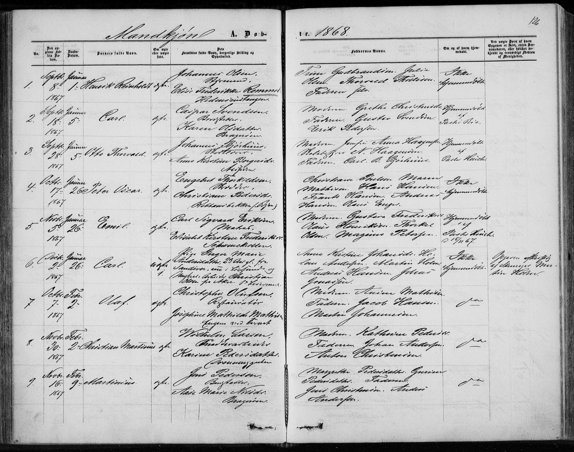 Bragernes kirkebøker, SAKO/A-6/F/Fb/L0003: Parish register (official) no. II 3, 1860-1868, p. 126