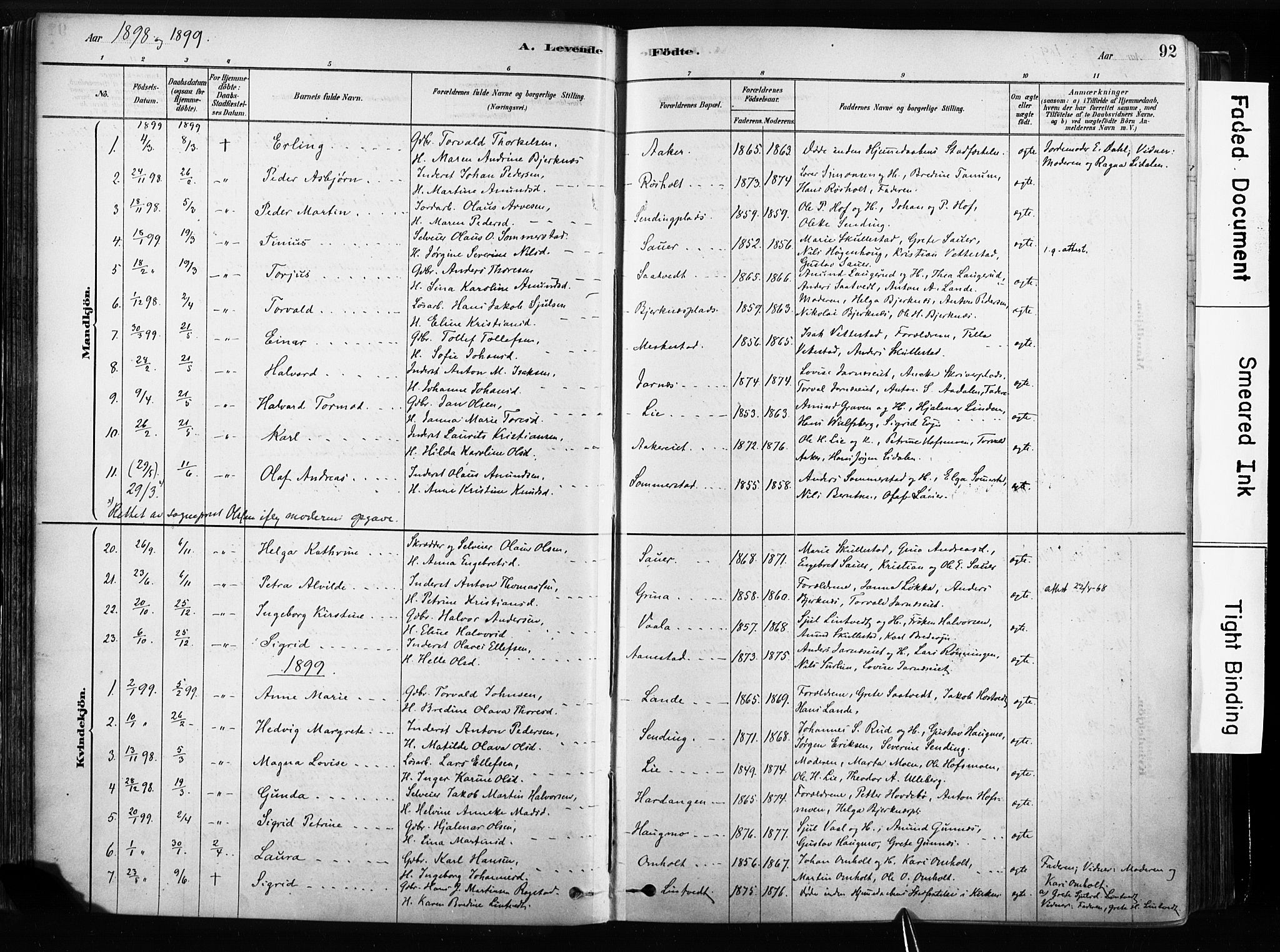 Sandsvær kirkebøker, AV/SAKO-A-244/F/Fb/L0001: Parish register (official) no. II 1, 1878-1906, p. 92