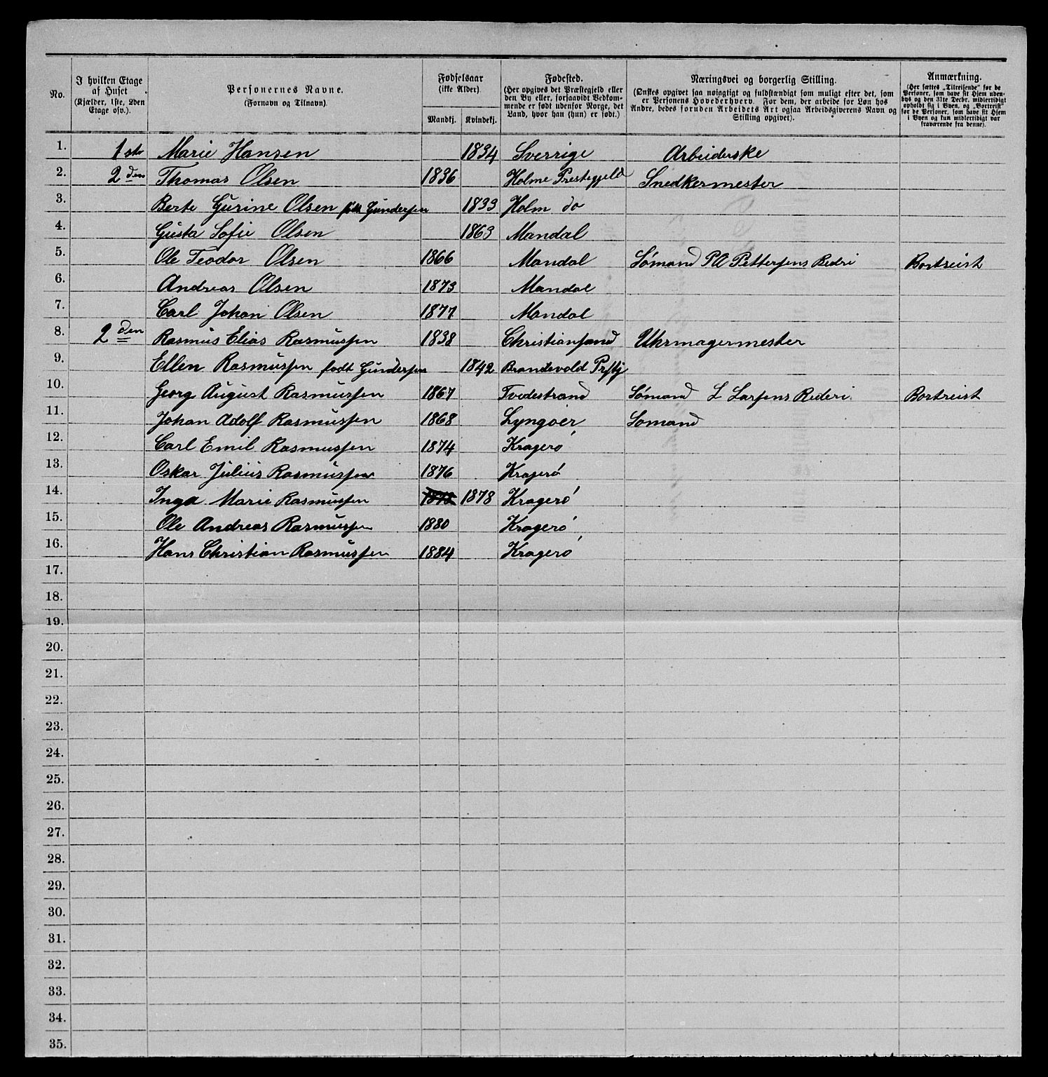 SAKO, 1885 census for 0801 Kragerø, 1885, p. 1548