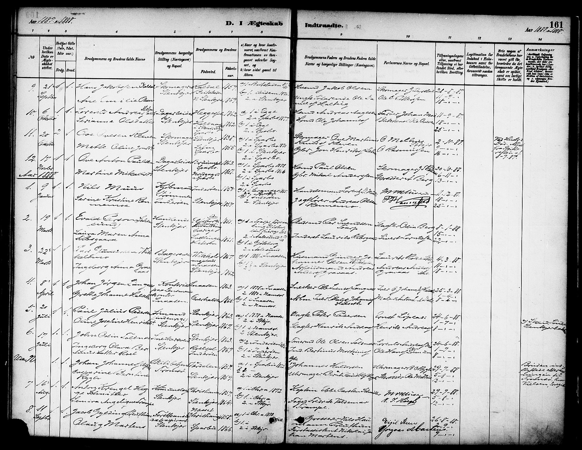 Ministerialprotokoller, klokkerbøker og fødselsregistre - Nord-Trøndelag, AV/SAT-A-1458/739/L0371: Parish register (official) no. 739A03, 1881-1895, p. 161