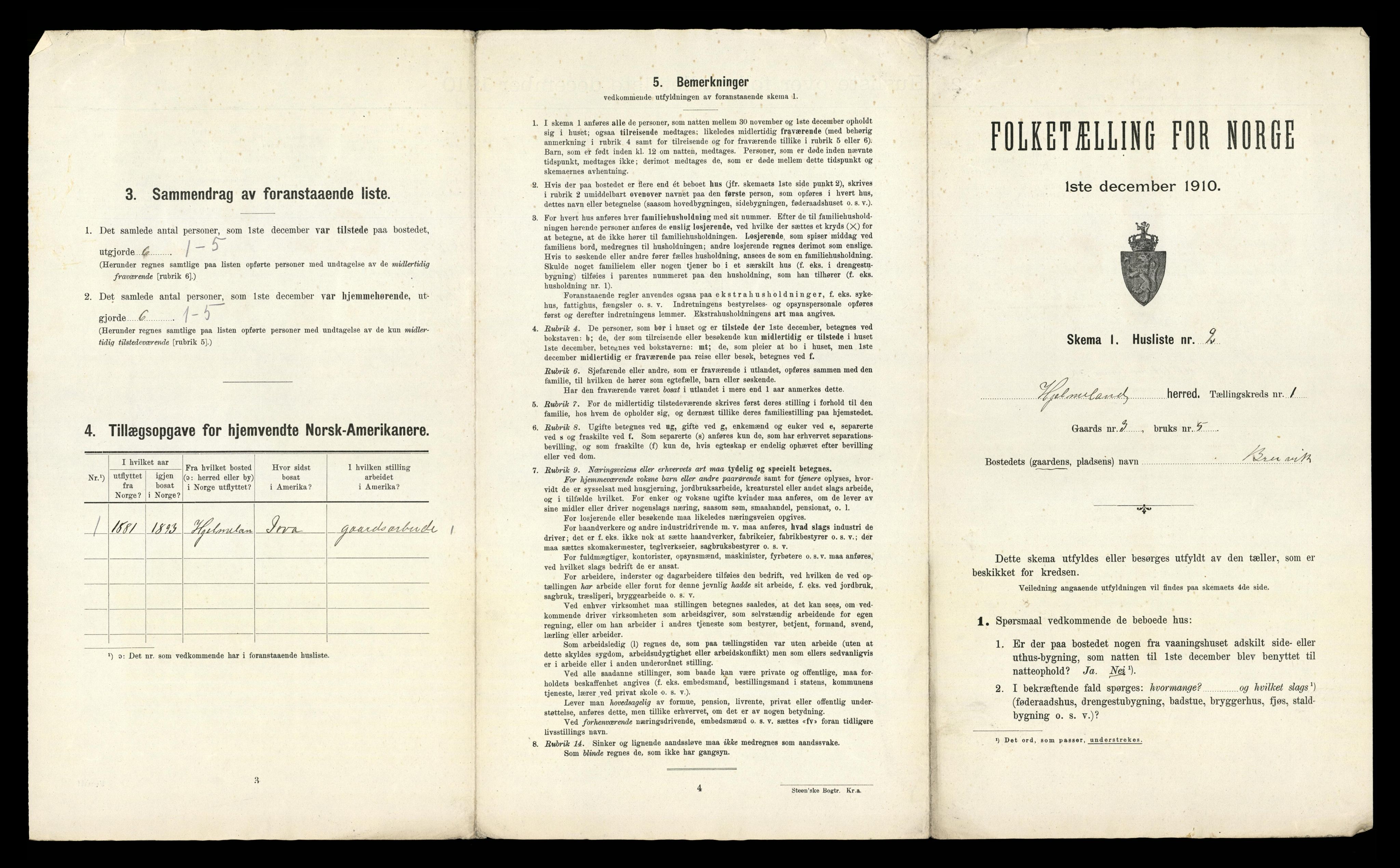 RA, 1910 census for Hjelmeland, 1910, p. 46