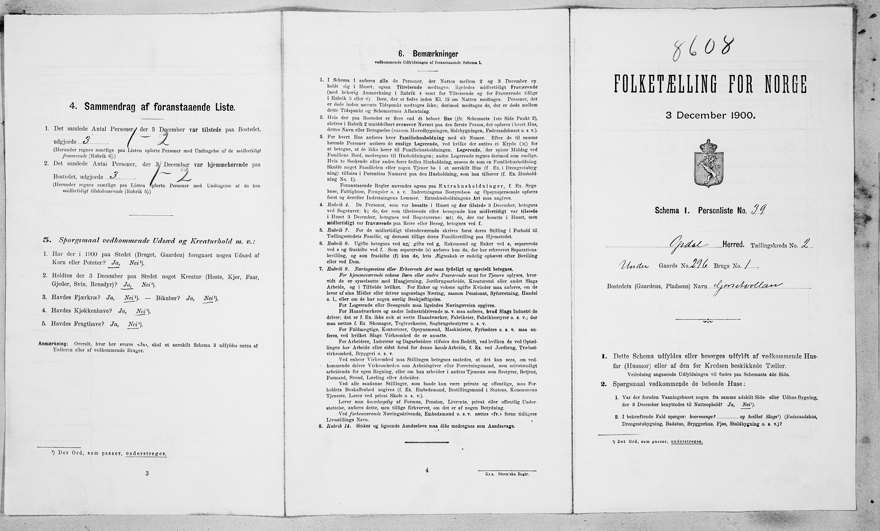 SAT, 1900 census for Oppdal, 1900, p. 258