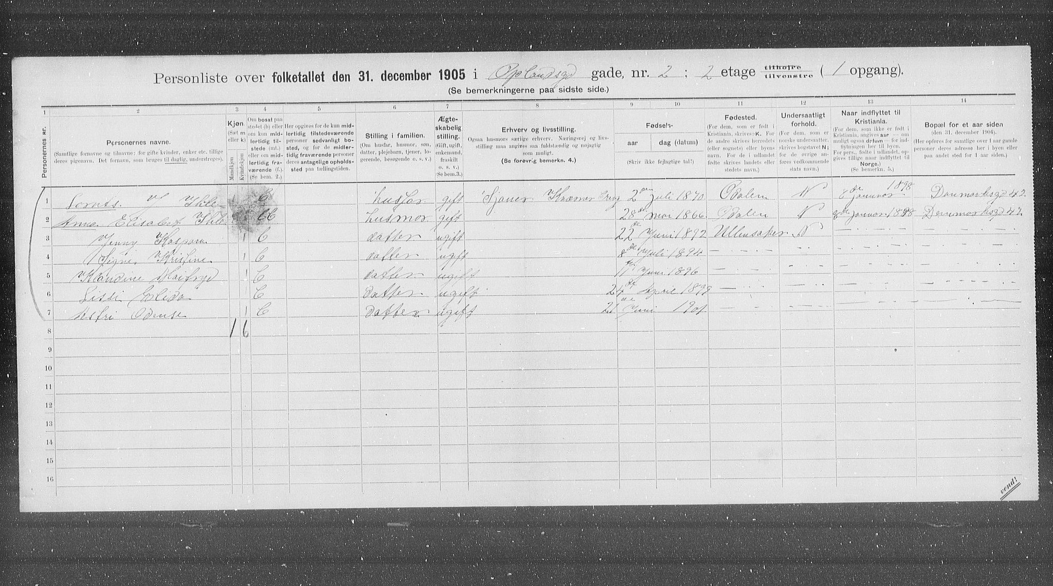 OBA, Municipal Census 1905 for Kristiania, 1905, p. 39816