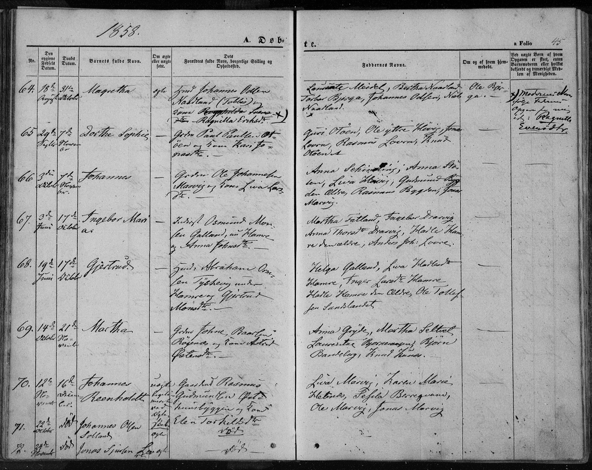 Jelsa sokneprestkontor, AV/SAST-A-101842/01/IV: Parish register (official) no. A 7, 1854-1866, p. 45