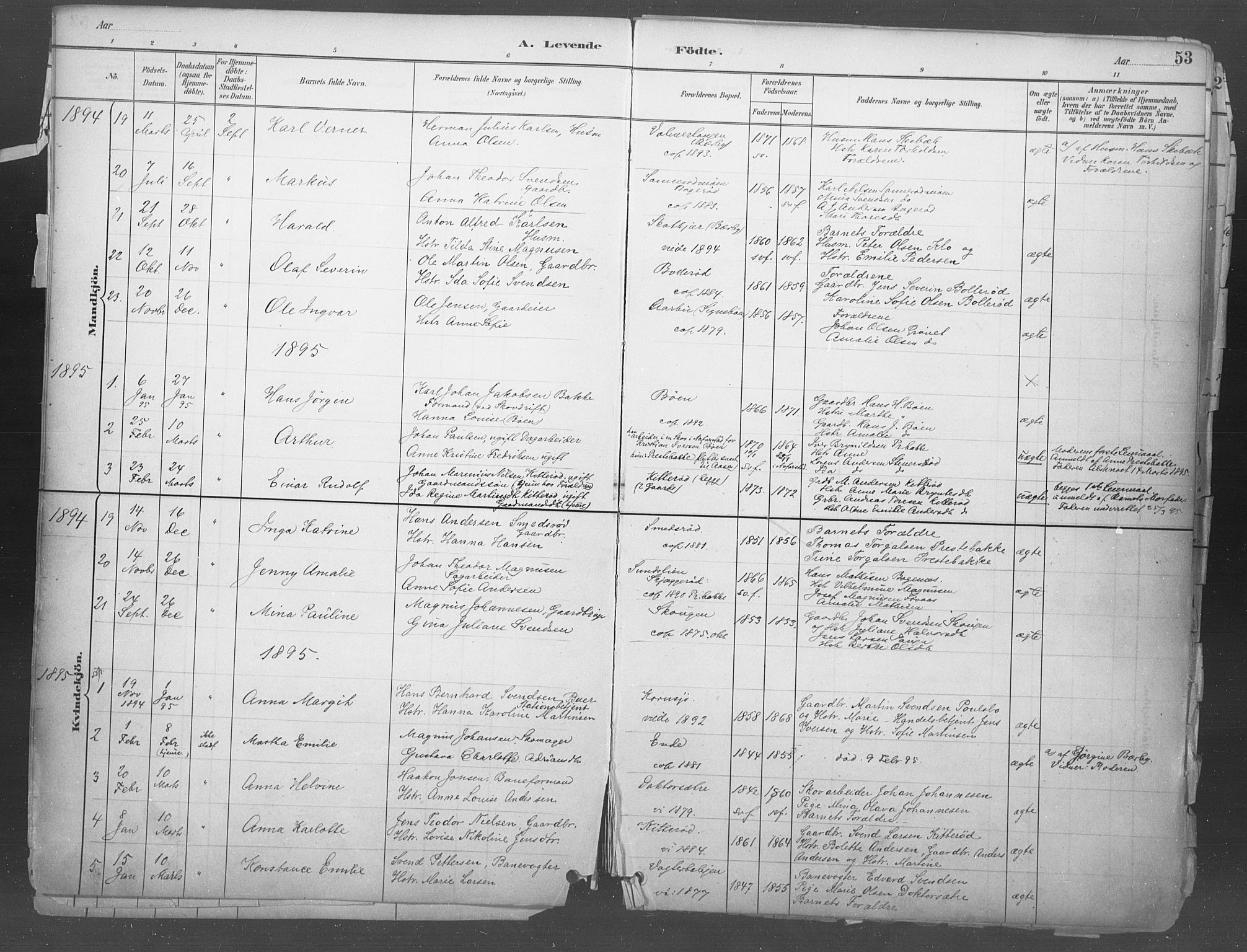 Idd prestekontor Kirkebøker, SAO/A-10911/F/Fb/L0002: Parish register (official) no. II 2, 1882-1923, p. 53