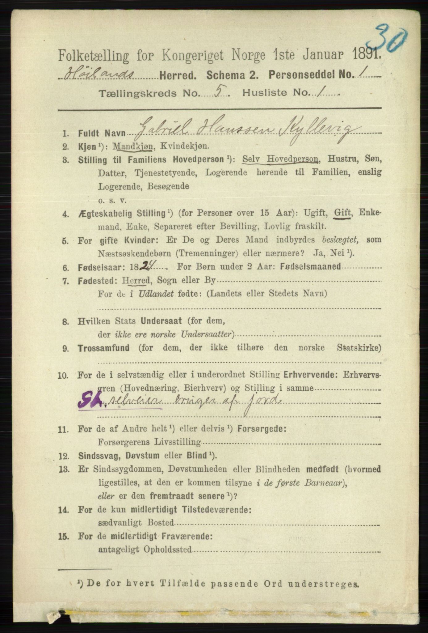 RA, 1891 census for 1123 Høyland, 1891, p. 1527