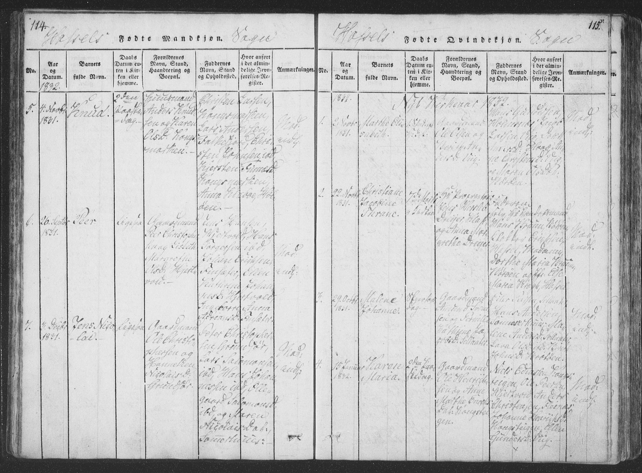 Ministerialprotokoller, klokkerbøker og fødselsregistre - Nordland, AV/SAT-A-1459/888/L1262: Parish register (copy) no. 888C01, 1820-1836, p. 114-115