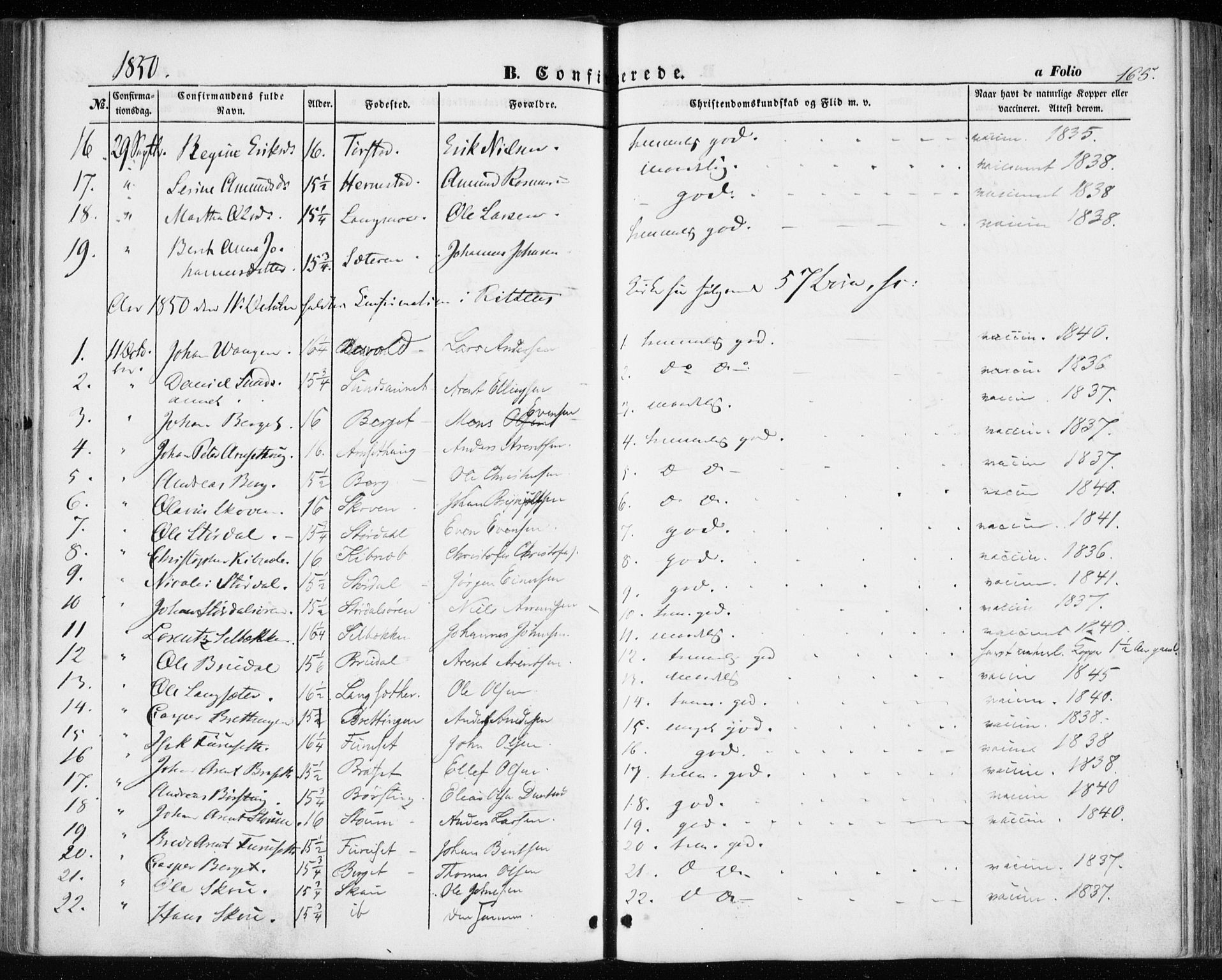 Ministerialprotokoller, klokkerbøker og fødselsregistre - Sør-Trøndelag, AV/SAT-A-1456/646/L0611: Parish register (official) no. 646A09, 1848-1857, p. 165