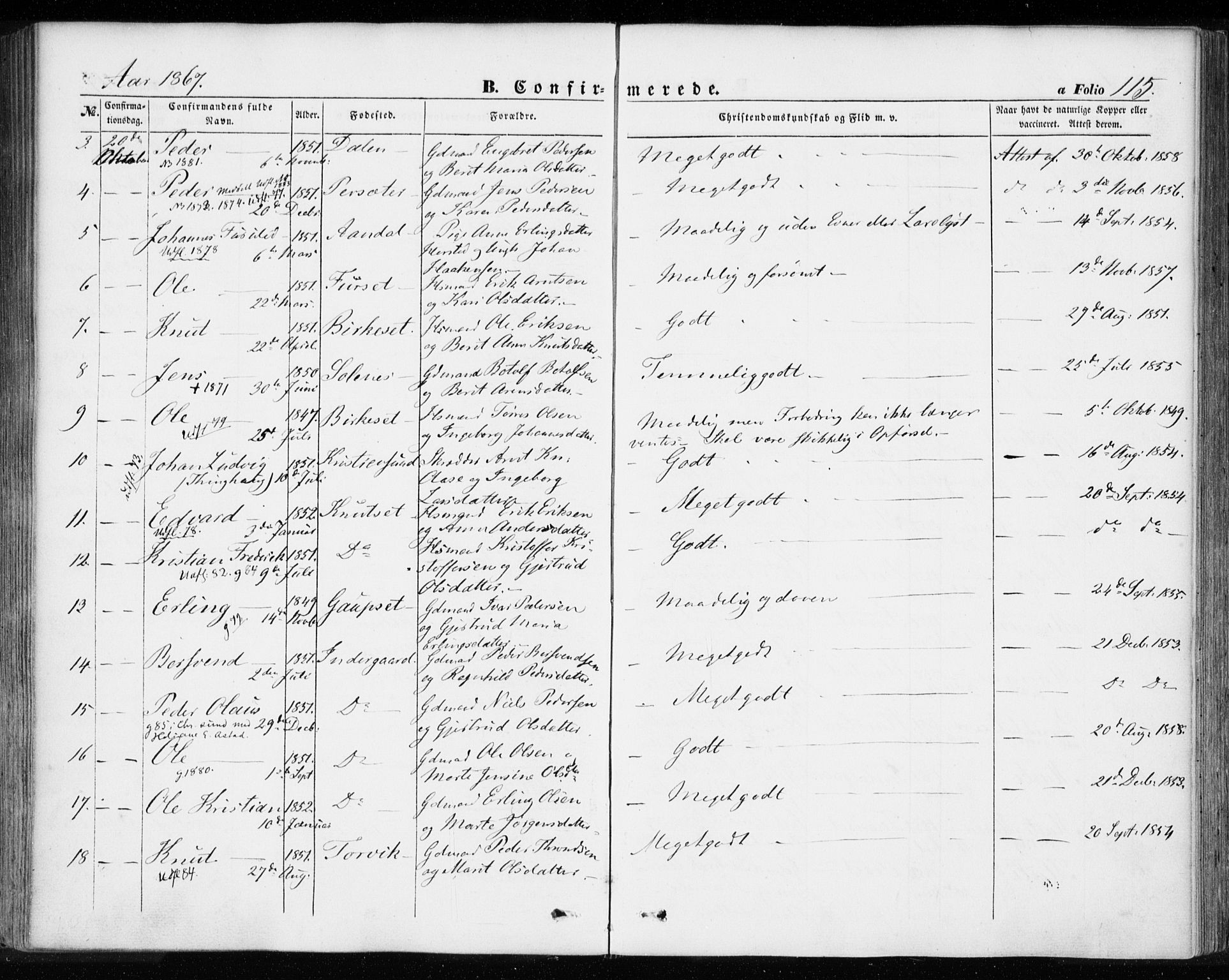 Ministerialprotokoller, klokkerbøker og fødselsregistre - Møre og Romsdal, AV/SAT-A-1454/584/L0965: Parish register (official) no. 584A05, 1857-1868, p. 115