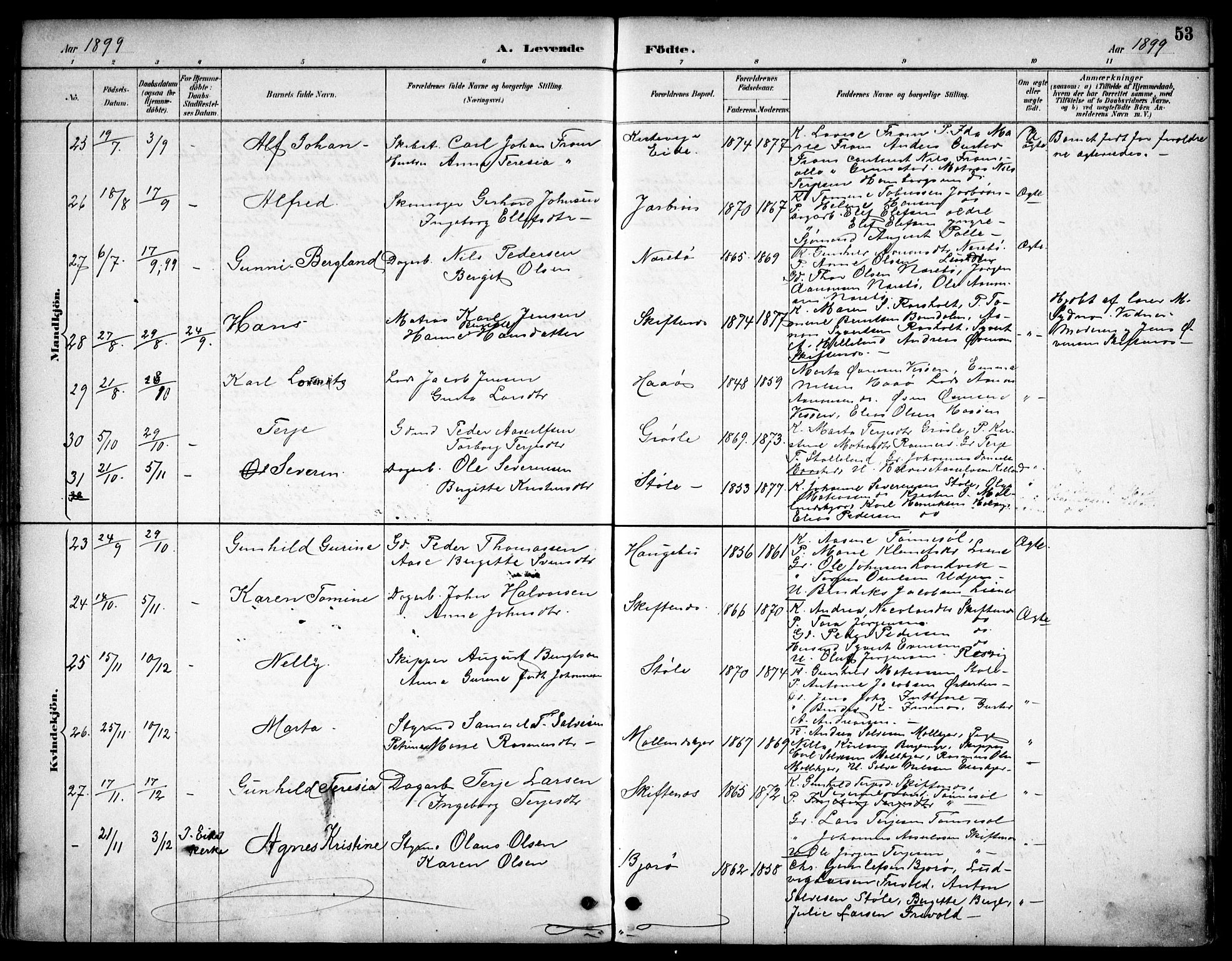 Hommedal sokneprestkontor, AV/SAK-1111-0023/F/Fb/Fbb/L0007: Parish register (copy) no. B 7, 1885-1904, p. 53