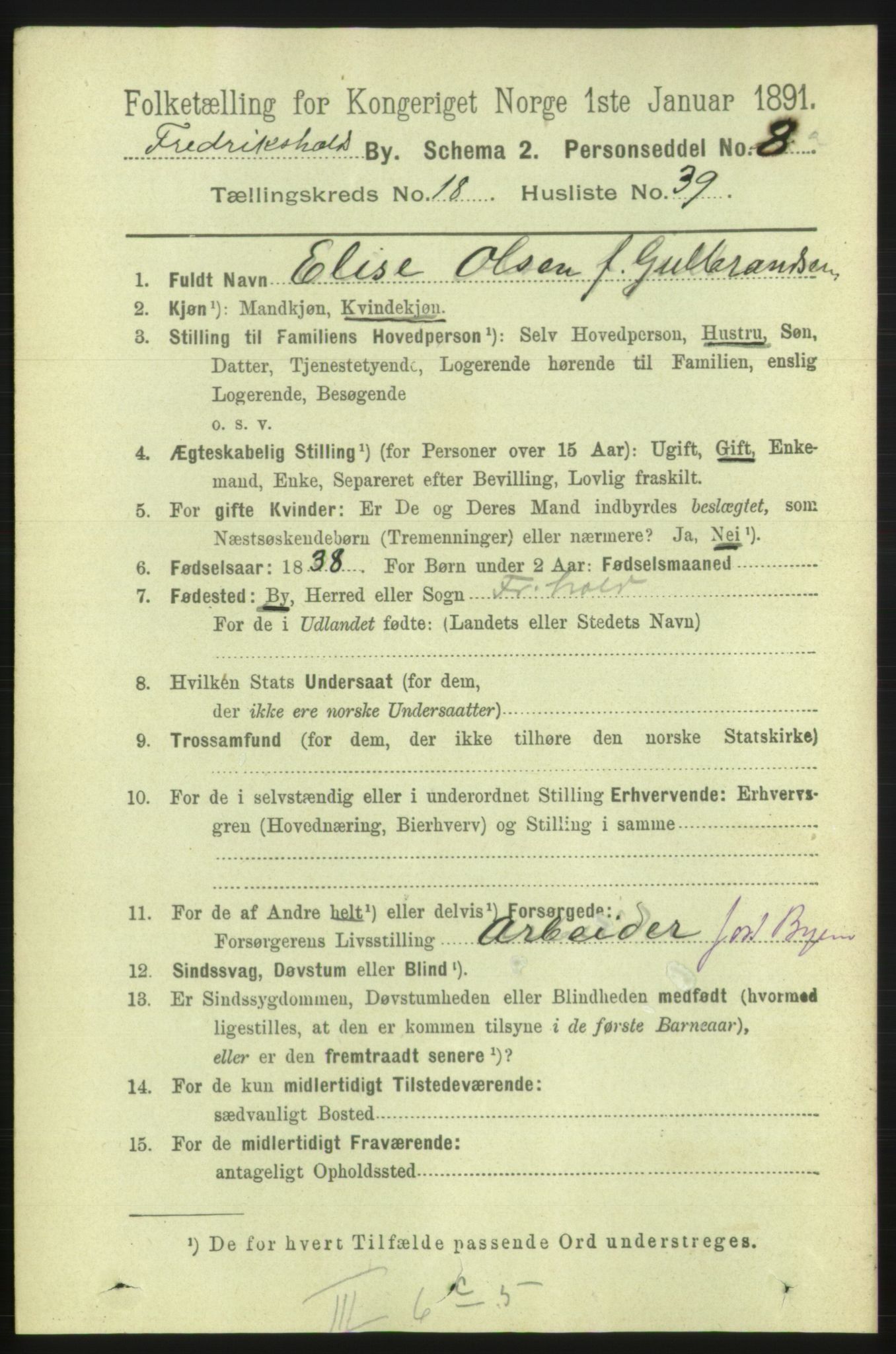 RA, 1891 census for 0101 Fredrikshald, 1891, p. 11908