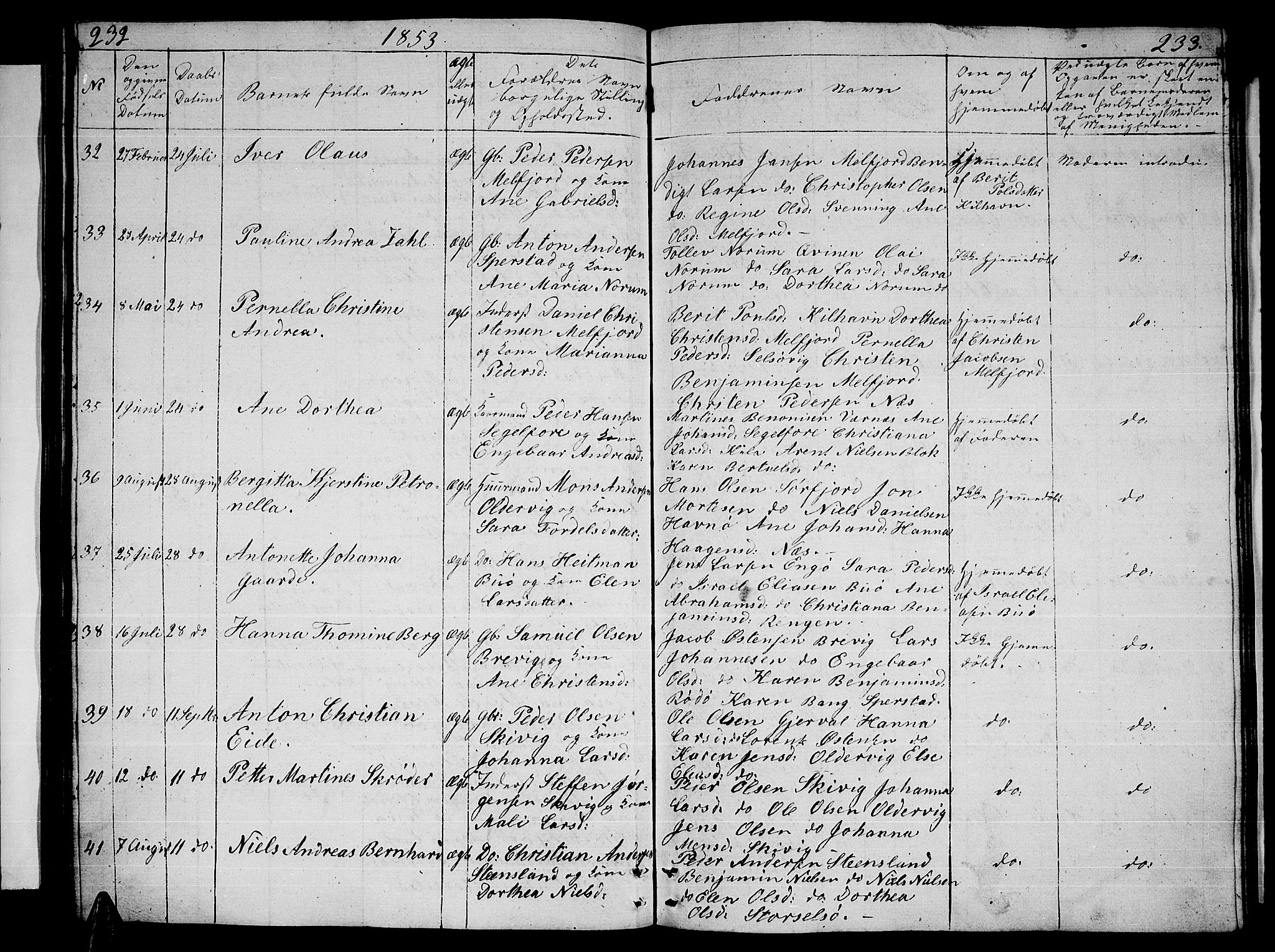 Ministerialprotokoller, klokkerbøker og fødselsregistre - Nordland, AV/SAT-A-1459/841/L0618: Parish register (copy) no. 841C02, 1833-1855, p. 232-233