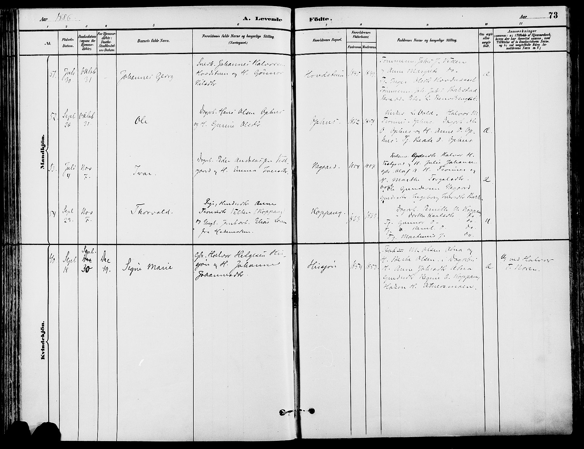 Stor-Elvdal prestekontor, SAH/PREST-052/H/Ha/Haa/L0002: Parish register (official) no. 2, 1882-1907, p. 73