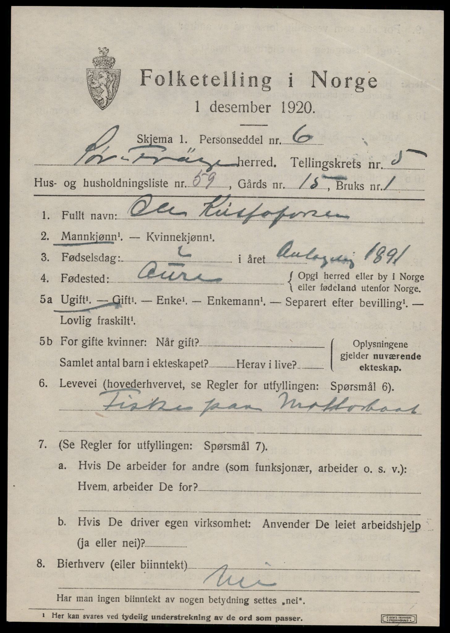 SAT, 1920 census for Sør-Frøya, 1920, p. 5141