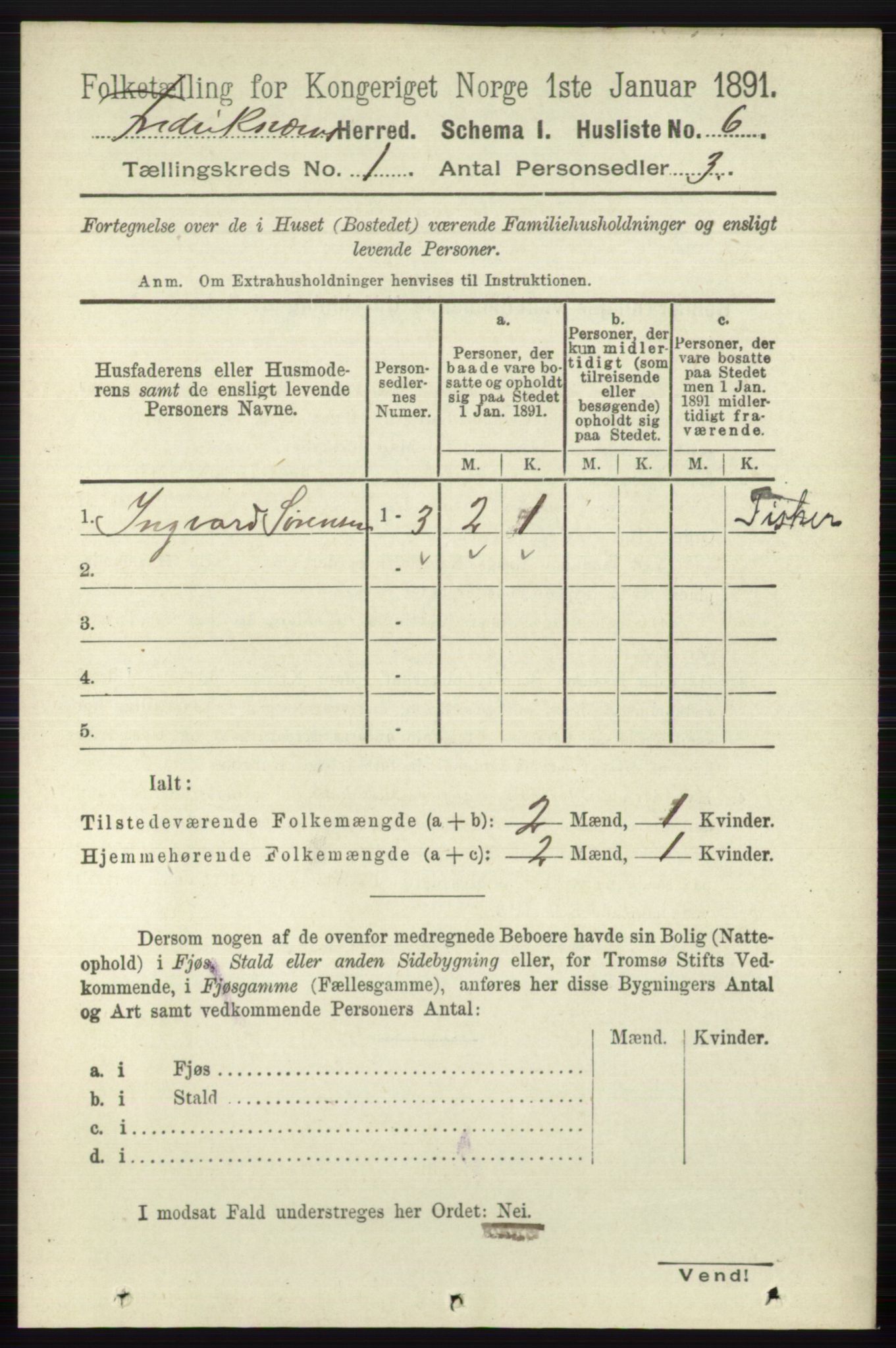 RA, 1891 census for 0798 Fredriksvern, 1891, p. 22