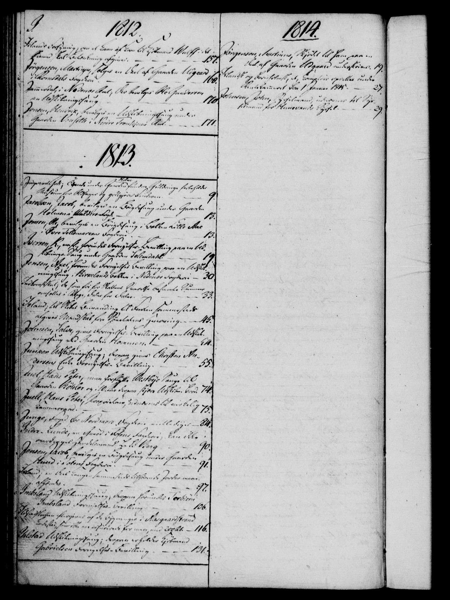 Rentekammeret, Kammerkanselliet, RA/EA-3111/G/Gf/Gfb/L0016: Register til norske relasjons- og resolusjonsprotokoller (merket RK 52.111), 1801-1814, p. 95