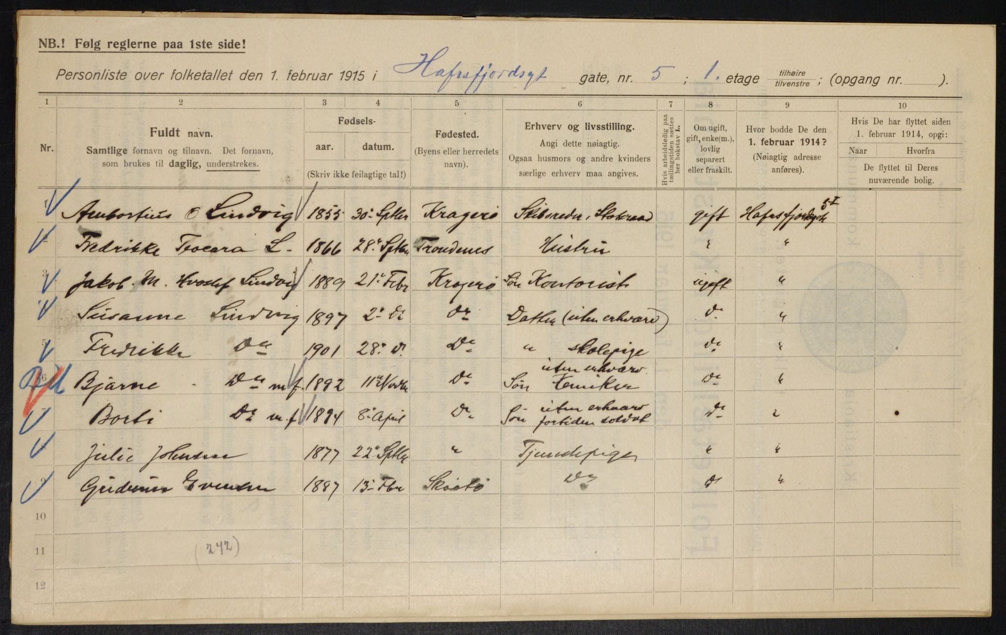 OBA, Municipal Census 1915 for Kristiania, 1915, p. 32919