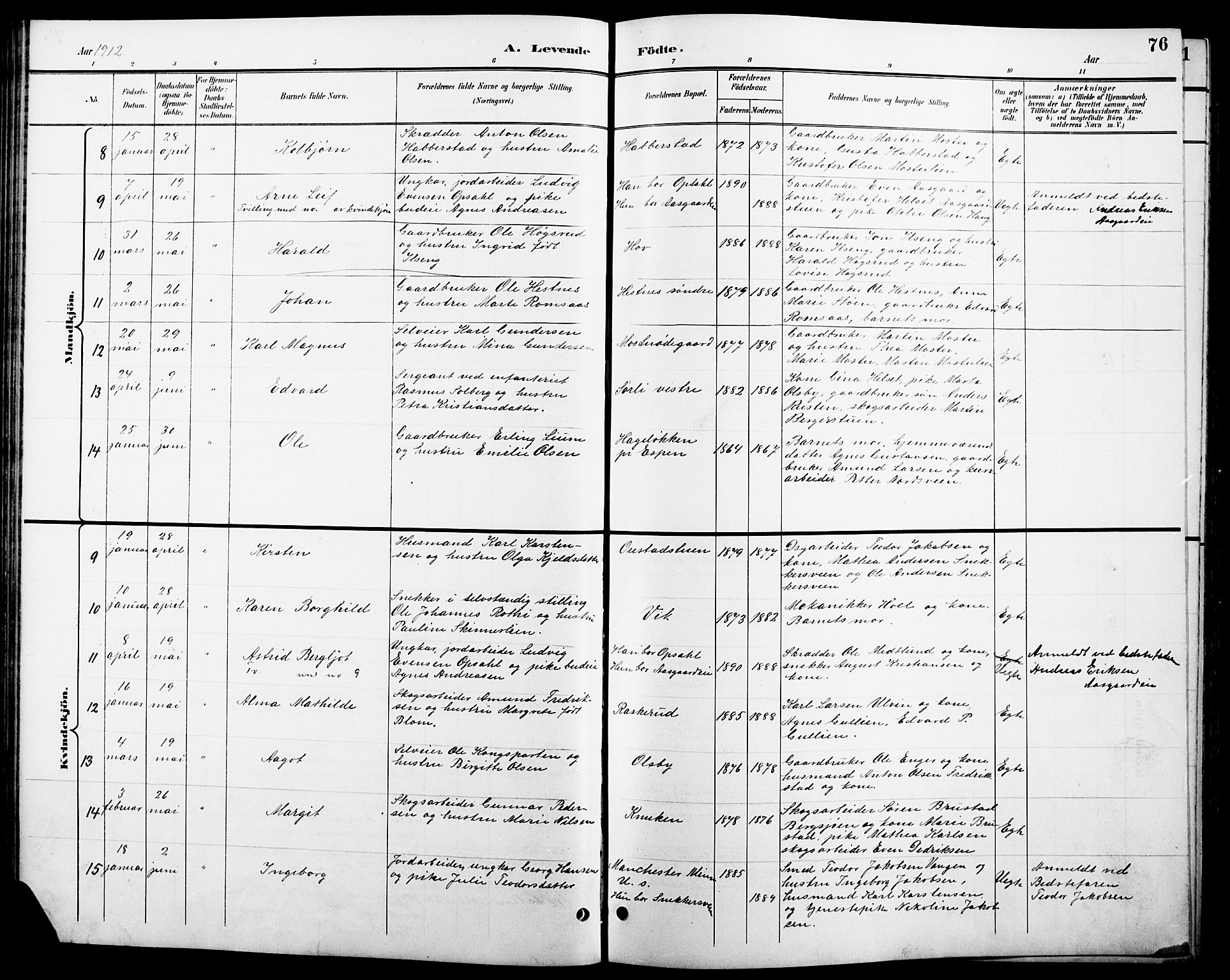 Stange prestekontor, AV/SAH-PREST-002/L/L0011: Parish register (copy) no. 11, 1895-1917, p. 76