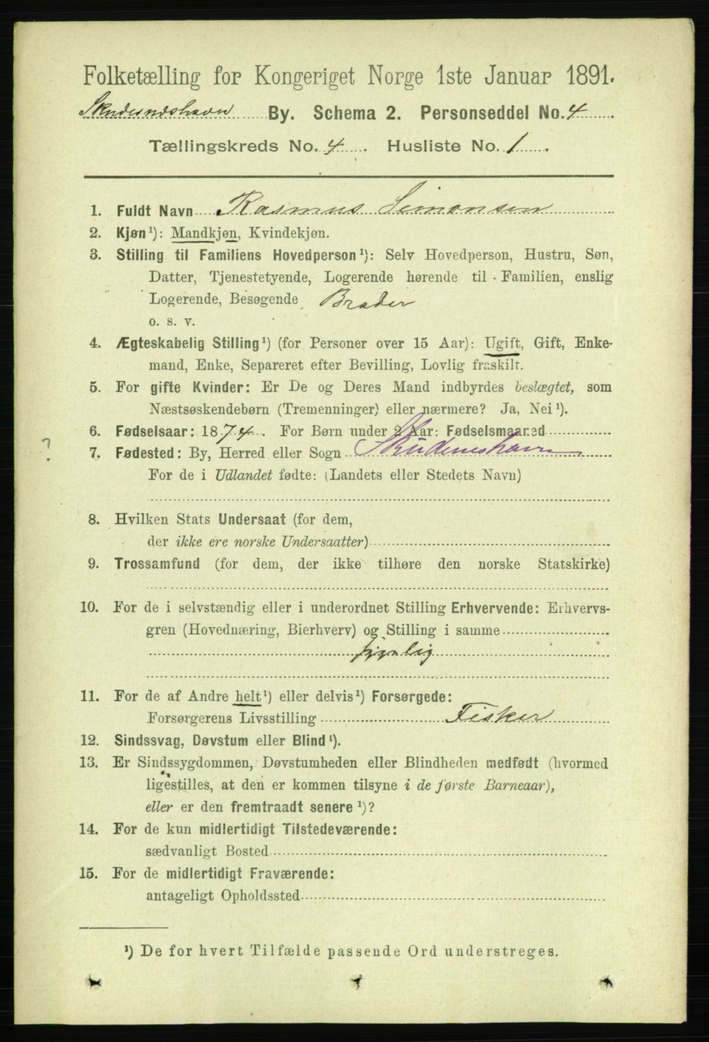 RA, 1891 census for 1104 Skudeneshavn, 1891, p. 1339