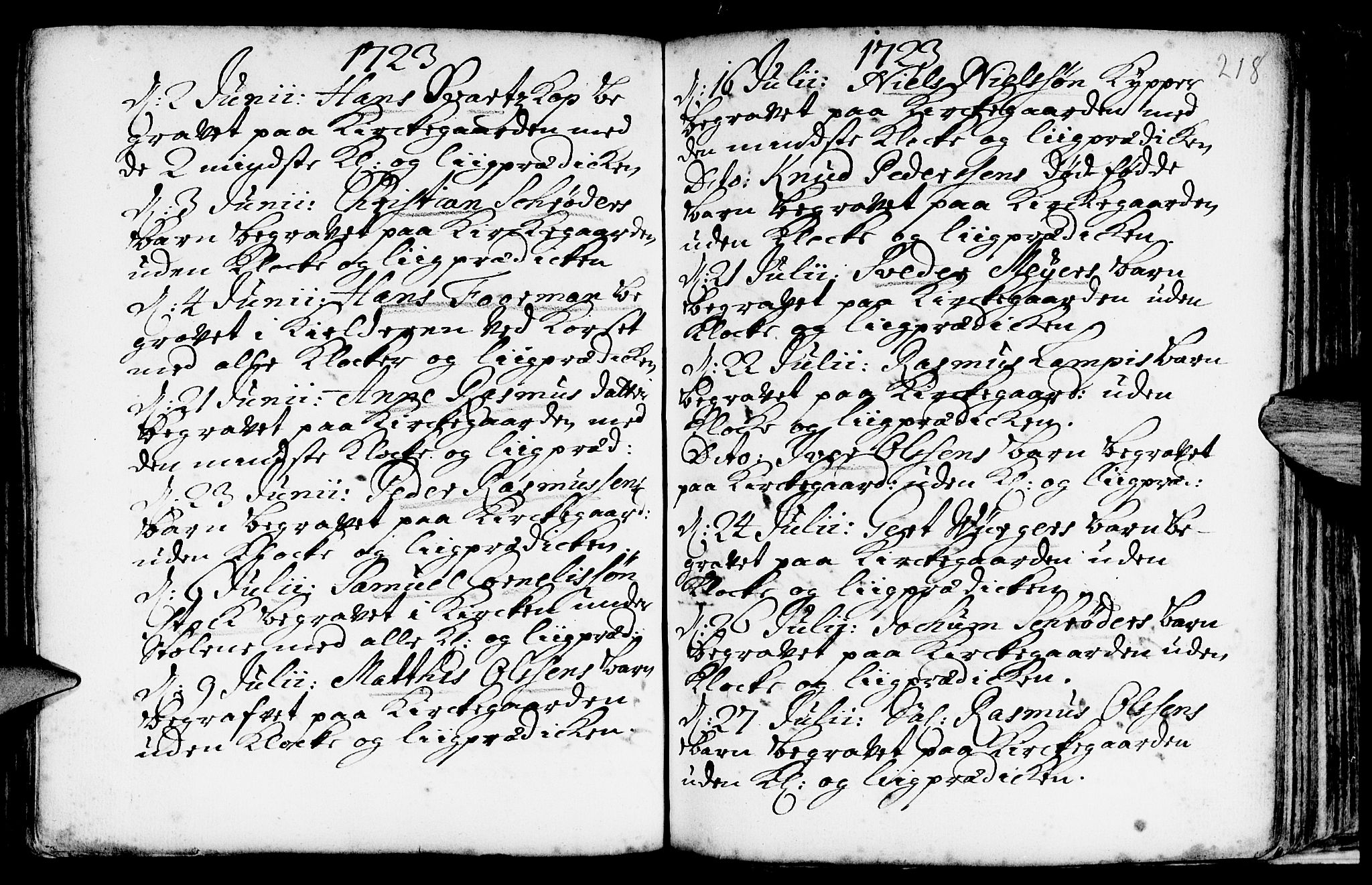 Nykirken Sokneprestembete, AV/SAB-A-77101/H/Haa/L0009: Parish register (official) no. A 9, 1689-1759, p. 218